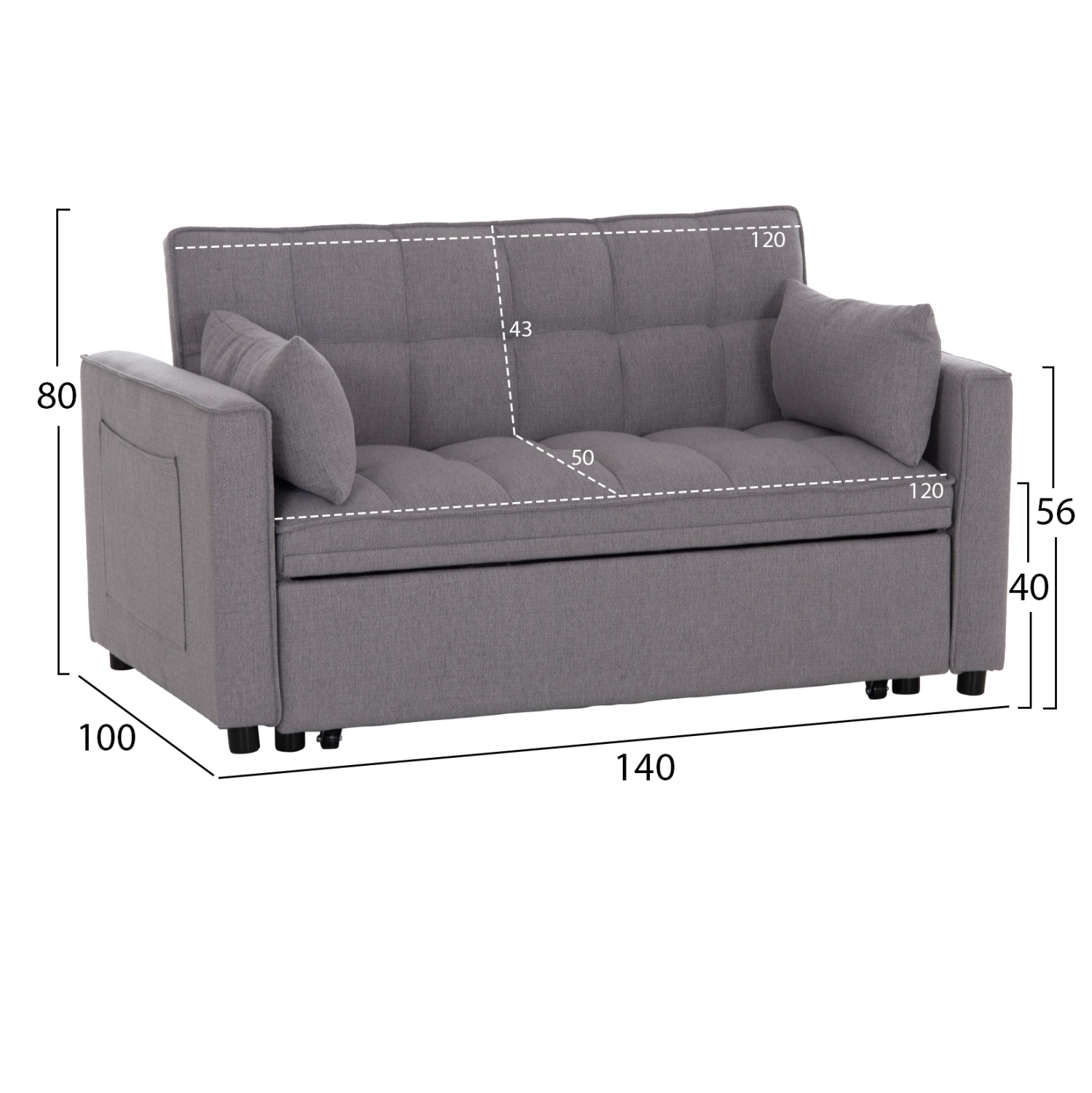 ΚΑΝΑΠΕΣ ΚΡΕΒΑΤΙ 2-ΘΕΣΙΟΣ BORG HM3289.11 ΓΚΡΙ ΥΦΑΣΜΑ 140x100x80Υεκ 2