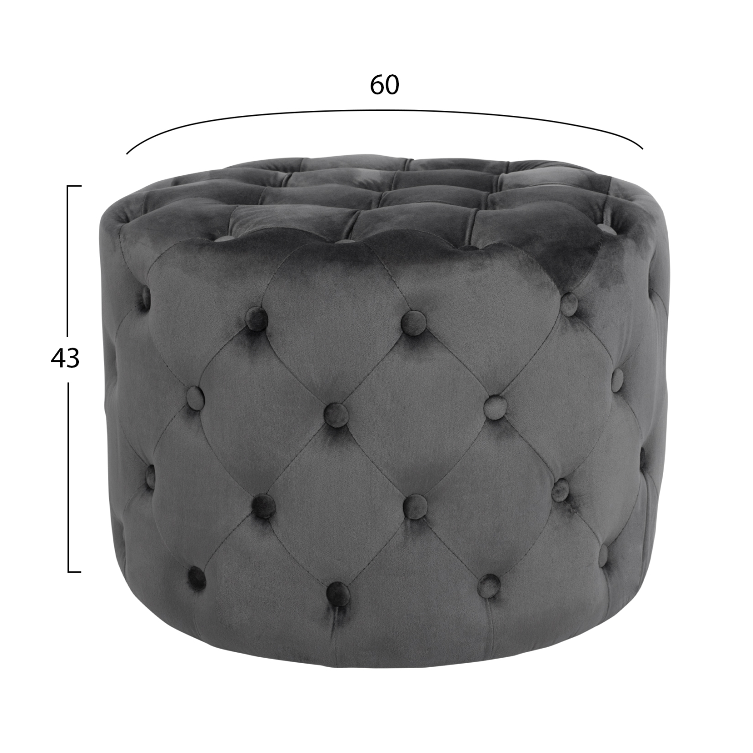 ΣΚΑΜΠΟ KASSIE  ΓΚΡΙ ΒΕΛΟΥΔΟ ΤΥΠΟΥ CHESTERFIELD HM8406.01 Φ60x43Υ εκ. 2