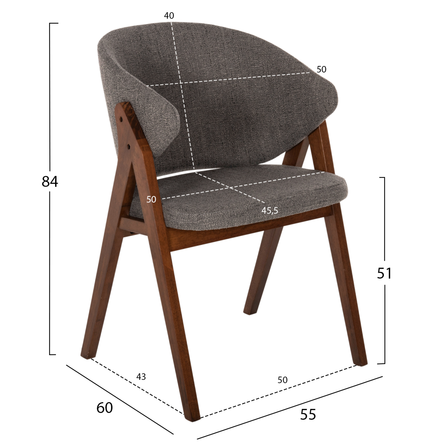 ΚΑΡΕΚΛΑ HANA HM9746.02 RUBBERWOOD ΣΕ ΚΑΡΥΔΙ ΧΡΩΜΑ-ΓΚΡΙ ΥΦΑΣΜΑ 55x60x84Yεκ. 2