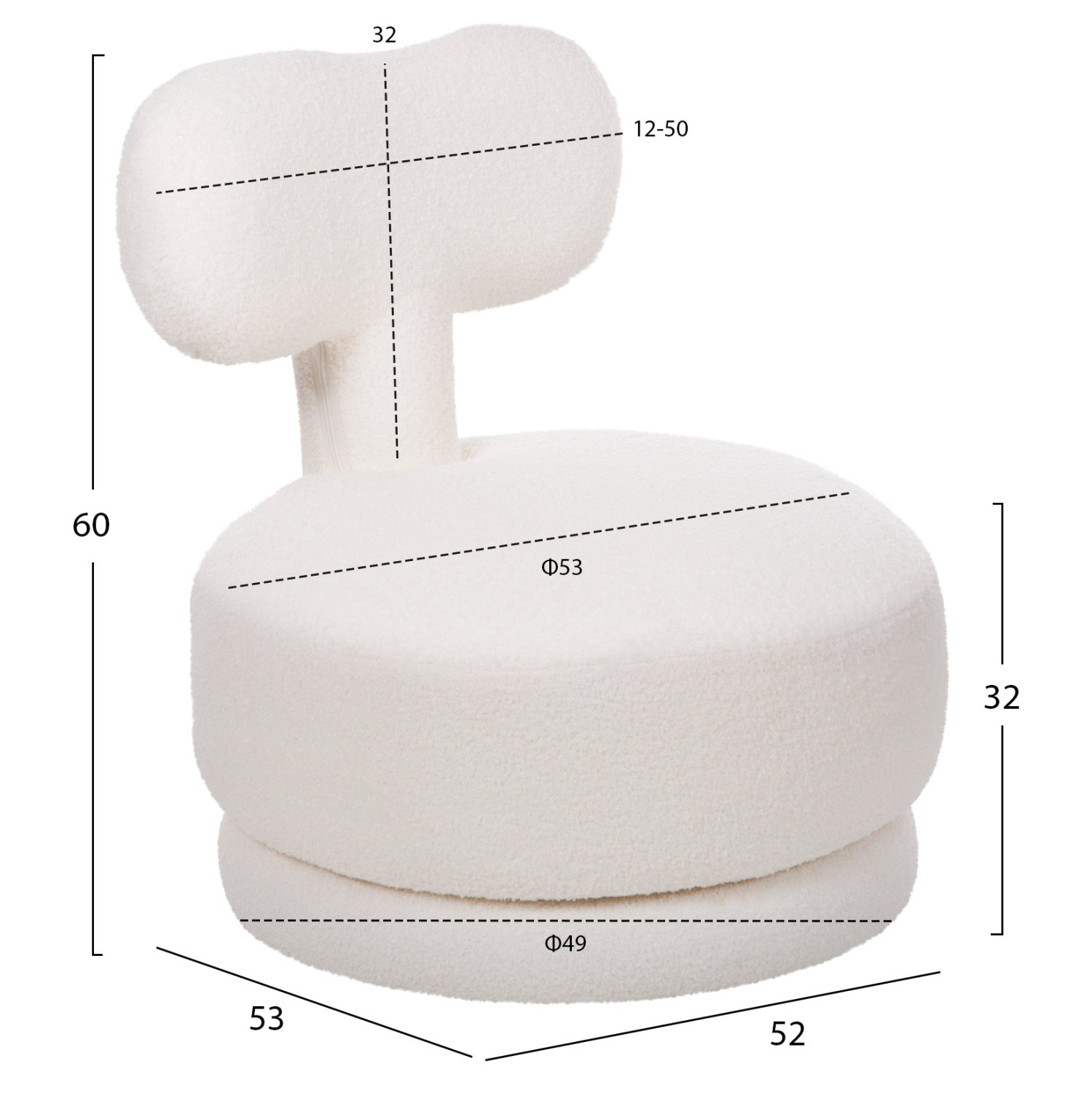 ΣΚΑΜΠΟ ΜΕ ΠΛΑΤΗ ΠΕΡΙΣΤΡΕΦΟΜΕΝΟ KRIVIO HM9775.05 ΛΕΥΚΟ TEDDY ΥΦΑΣΜΑ 52x53x60Yεκ. 2