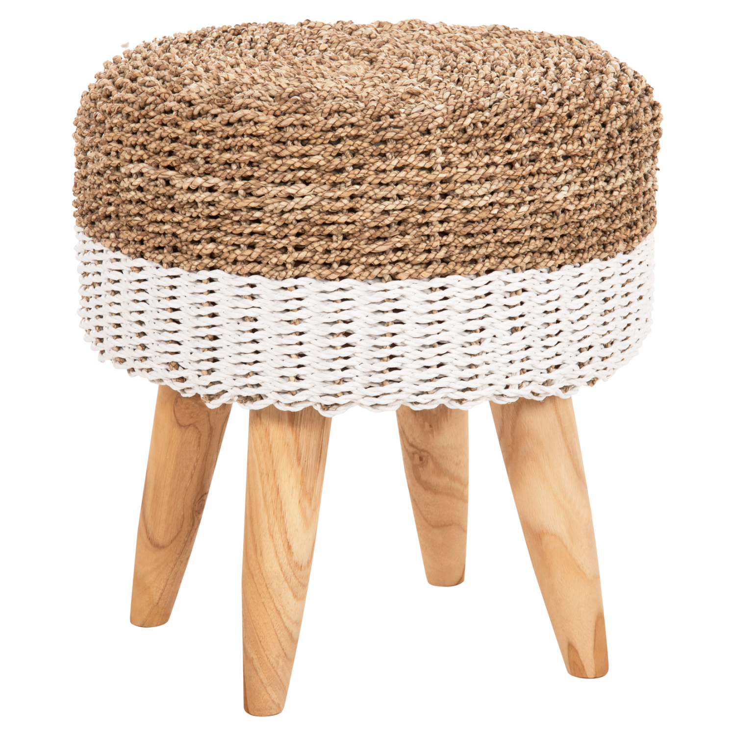 ΣΚΑΜΠΟ BEAM HM7827.01 ΞΥΛΟ ΤΕΑΚ ΚΑΙ SEAGRASS ΣΕ ΦΥΣΙΚΟ &amp; ΛΕΥΚΟ Φ42x46Yεκ. 1