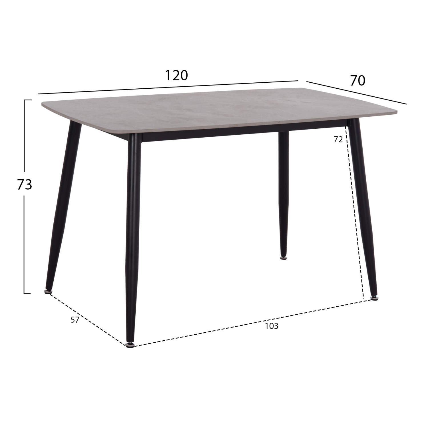 ΤΡΑΠΕΖΙ RAVEN HM9854.13 ΚΕΡΑΜΙΚΟ TOP ΓΚΡΙ ΜΑΡΜΑΡΟ-ΜΑΥΡΟ ΜΕΤΑΛΛΟ 120x70x73Υεκ. 2