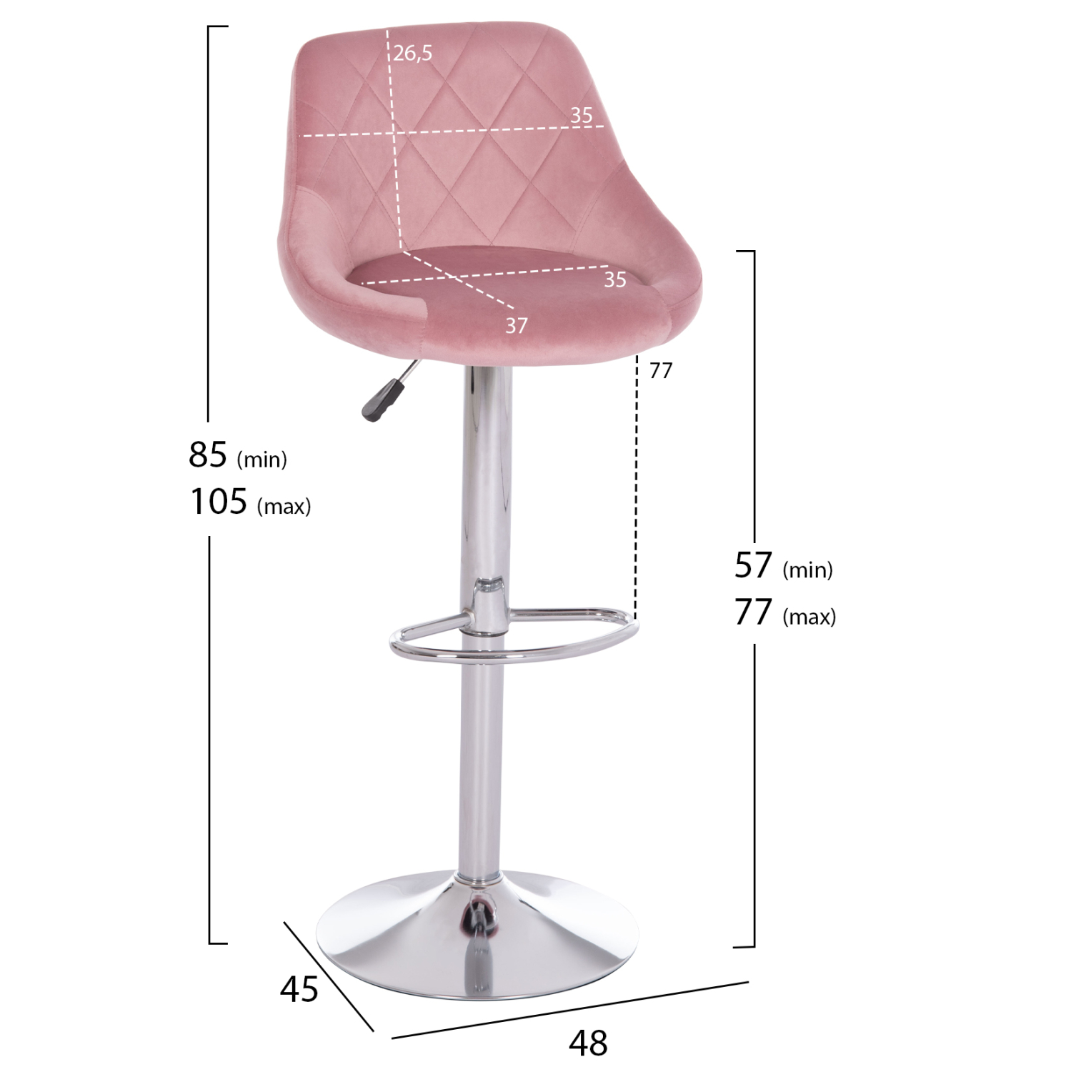ΣΚΑΜΠΟ ΜΠΑΡ ROSE HM204.42 ΜΕ ΑΜΟΡΤΙΣΕΡ ΧΡΩΜΙΟΥ &amp; ΣΑΠΙΟ ΜΗΛΟ ΒΕΛΟΥΔΟ 48x45x105Υεκ. 2