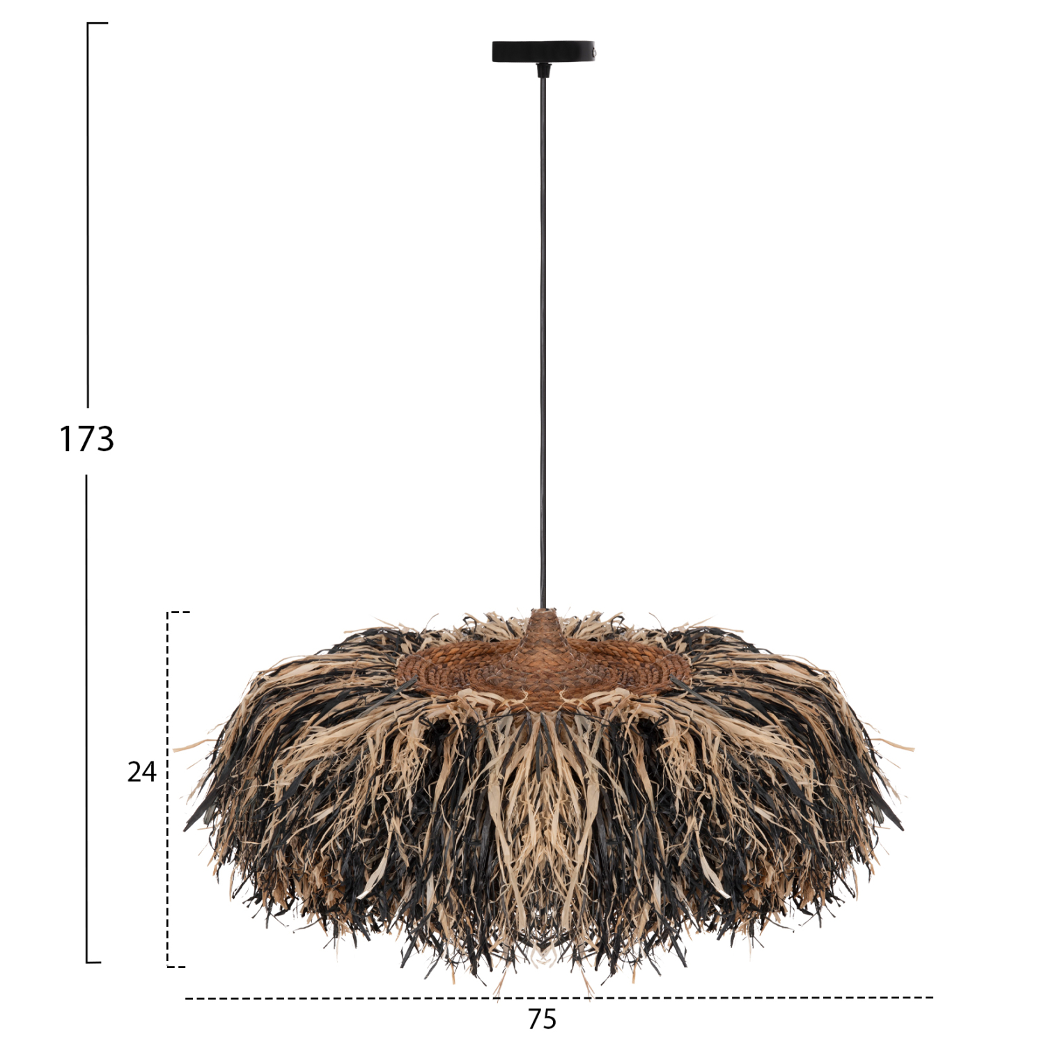 ΦΩΤΙΣΤΙΚΟ ΟΡΟΦΗΣ ORDEM HM4715 ΚΑΠΕΛΟ ΙΝΕΣ SISAL &amp; ΜΠΑΝΑΝΑΣ-ΜΑΥΡΟ &amp; ΦΥΣΙΚΟ Φ75εκ 2
