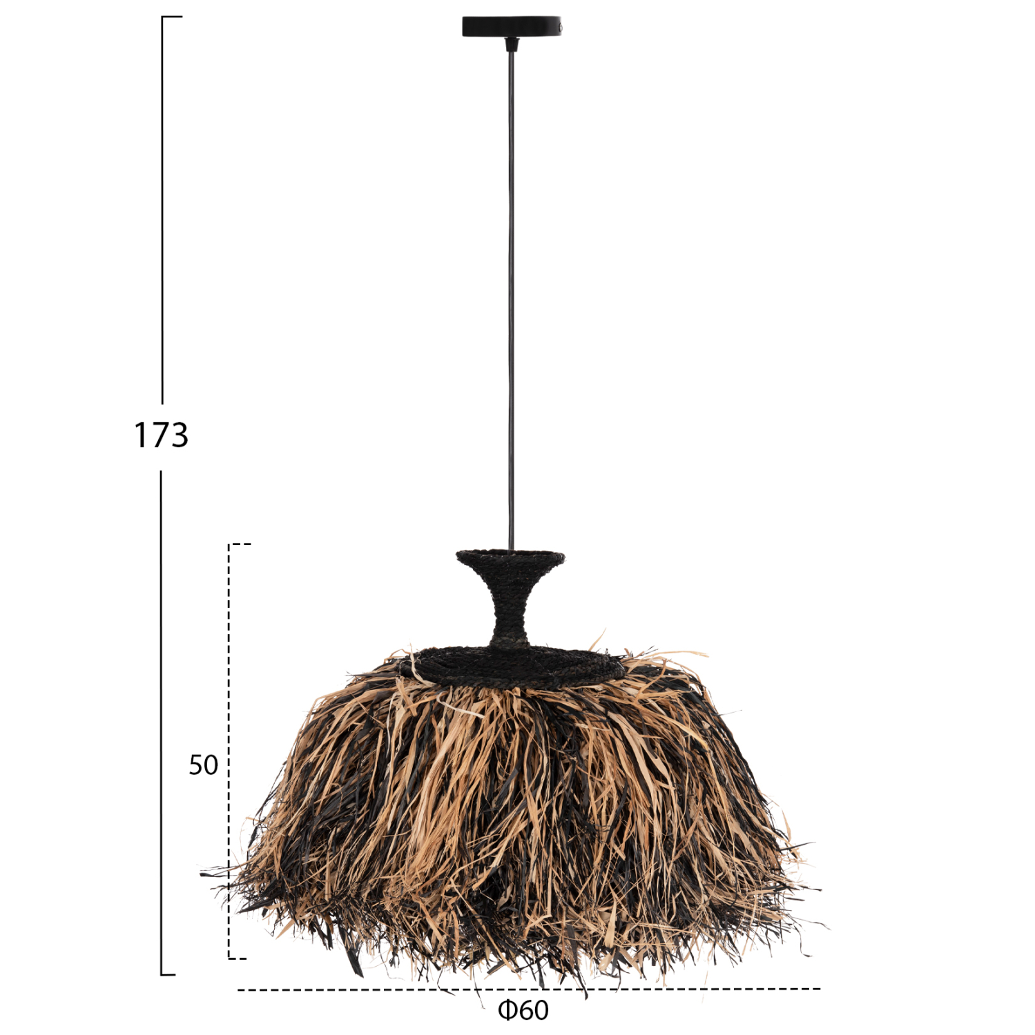 ΦΩΤΙΣΤΙΚΟ ΟΡΟΦΗΣ ORDEM HM4716 ΚΑΠΕΛΟ ΙΝΕΣ SISAL &amp; ΜΠΑΝΑΝΑΣ-ΜΑΥΡΟ &amp; ΦΥΣΙΚΟ Φ60x50Υεκ 2