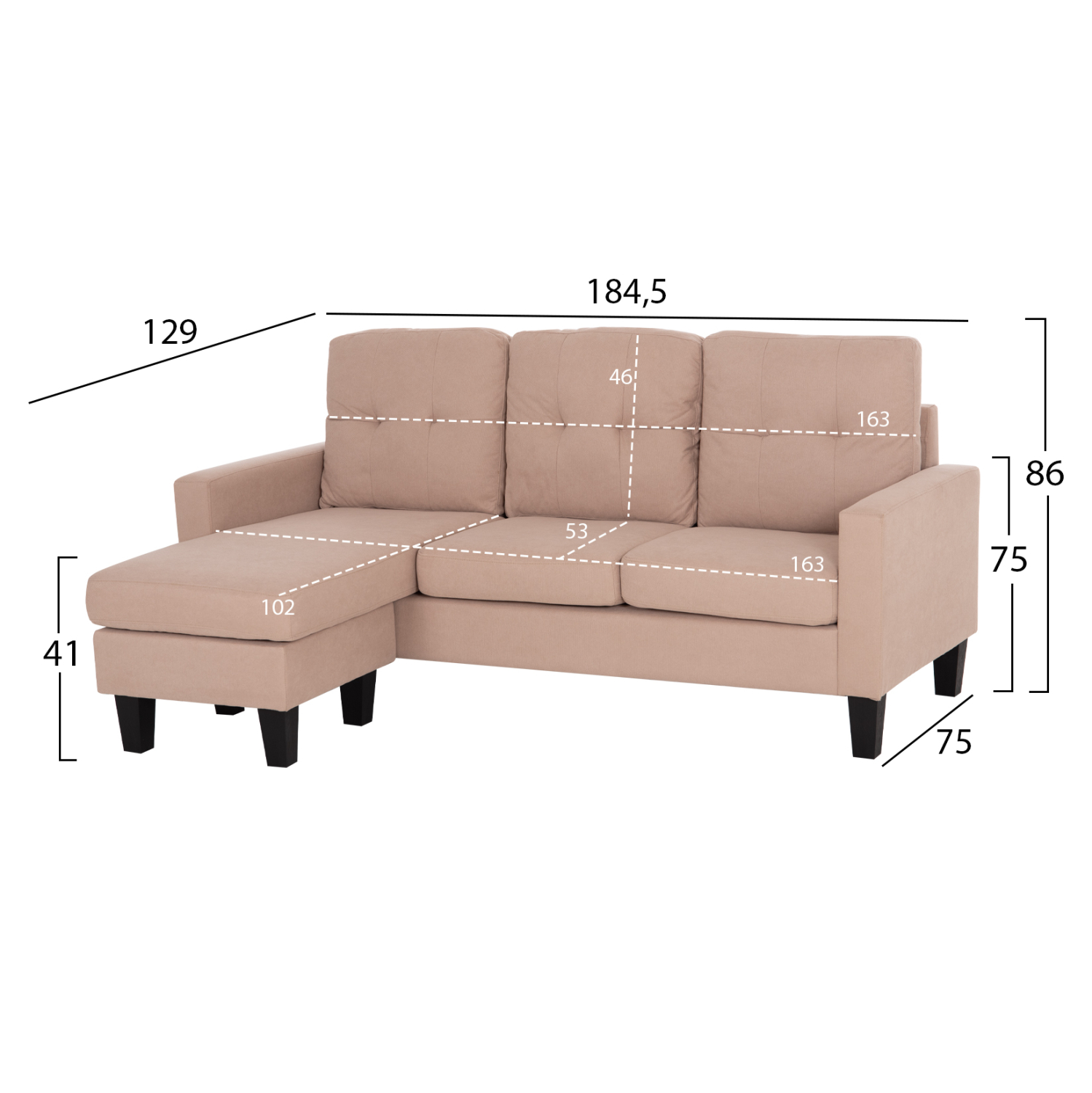 ΚΑΝΑΠΕΣ ΓΩΝΙΑ ΑΝΑΣΤΡΕΨΙΜΗ MEGGY HM3297.13 ΜΠΕΖ ΥΦΑΣΜΑ 184.5x75-129x86Yεκ. 2