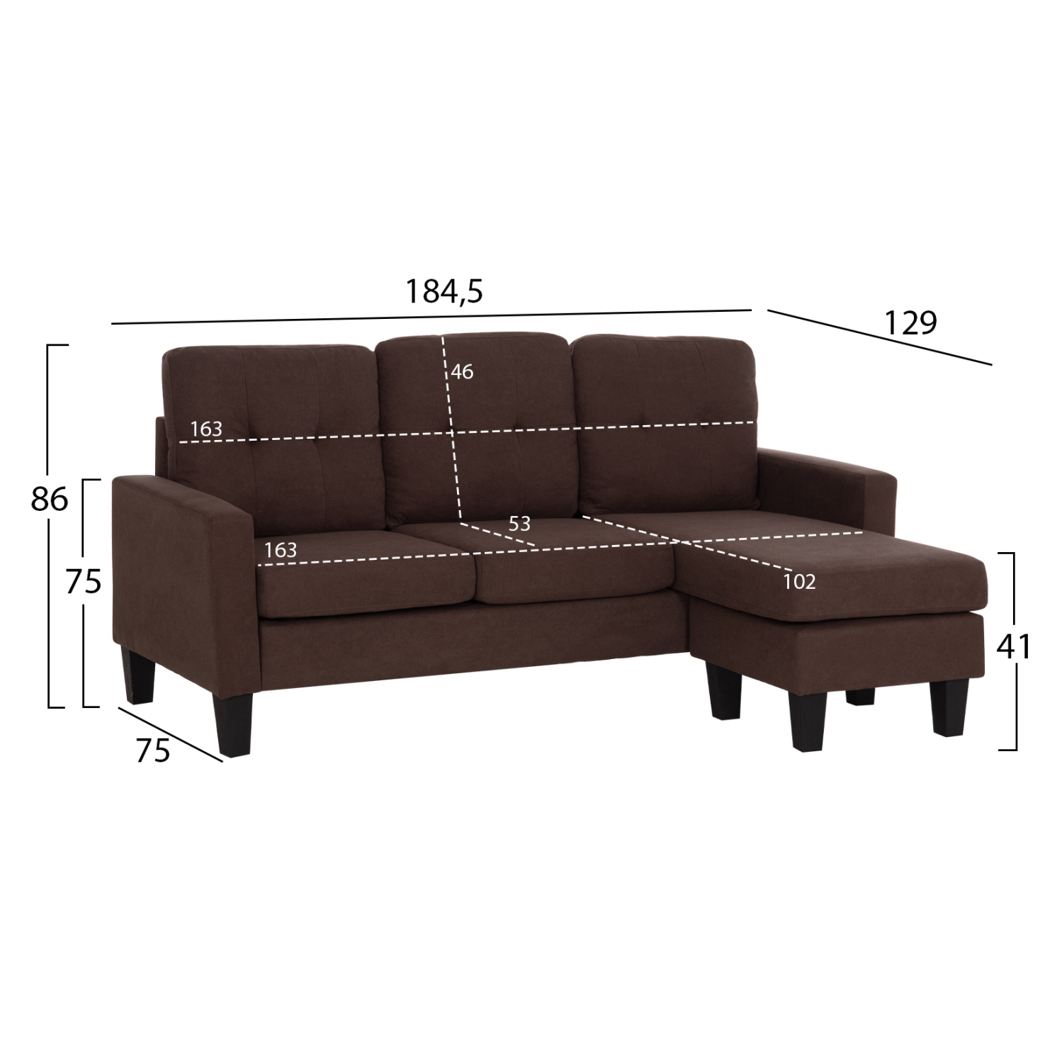 ΚΑΝΑΠΕΣ ΓΩΝΙΑ ΑΝΑΣΤΡΕΨΙΜΗ MEGGY HM3297.12 ΚΑΦΕ ΥΦΑΣΜΑ 184.5x129x86Yεκ. 2