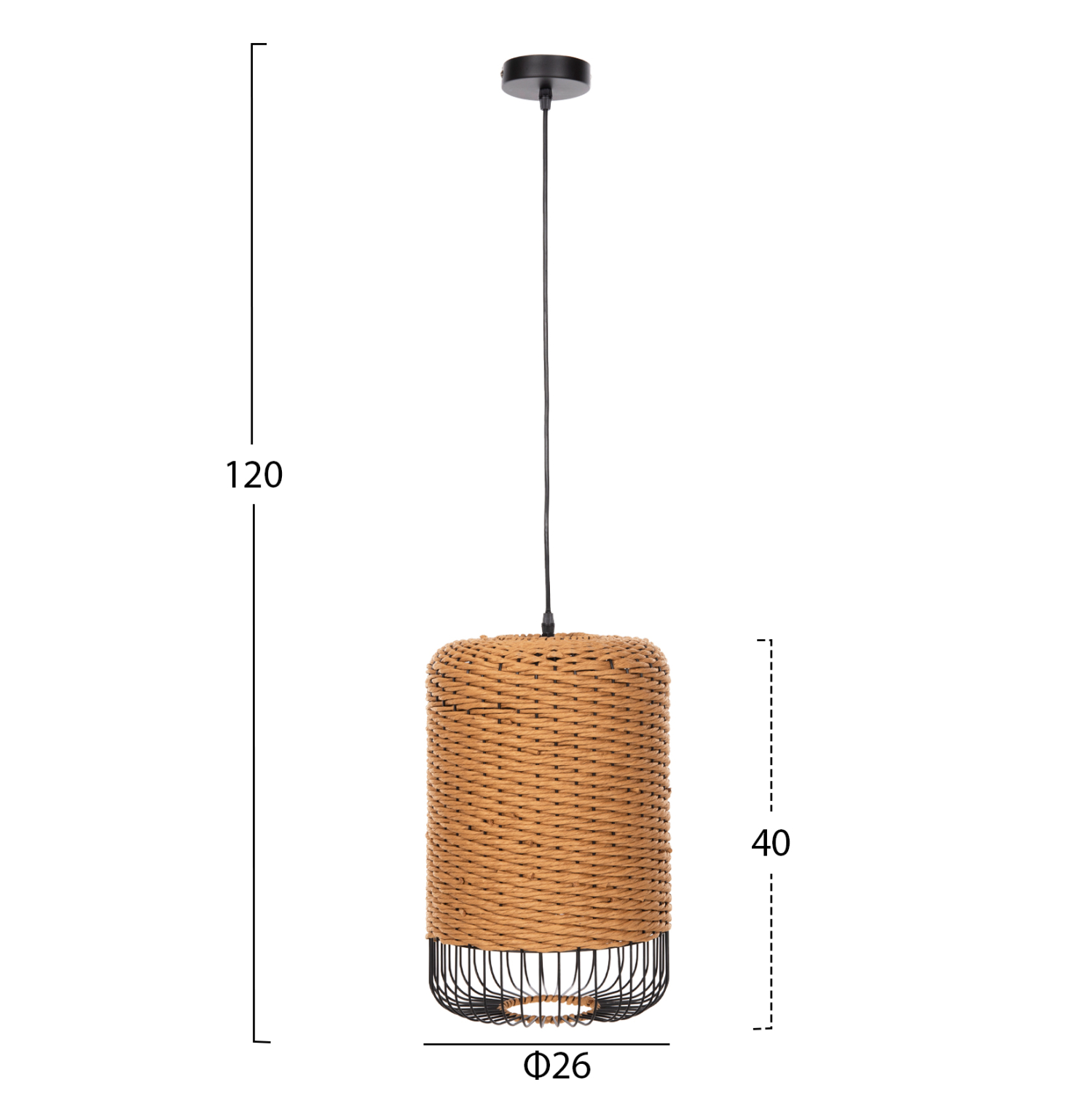 ΦΩΤΙΣΤΙΚΟ ΟΡΟΦΗΣ ΚΡΕΜΑΣΤΟ HM4340 PAPER ROPE ΜΠΕΖ-ΜΑΥΡΟ ΜΕΤΑΛΛΟ-Φ26x40-120Υεκ. 2