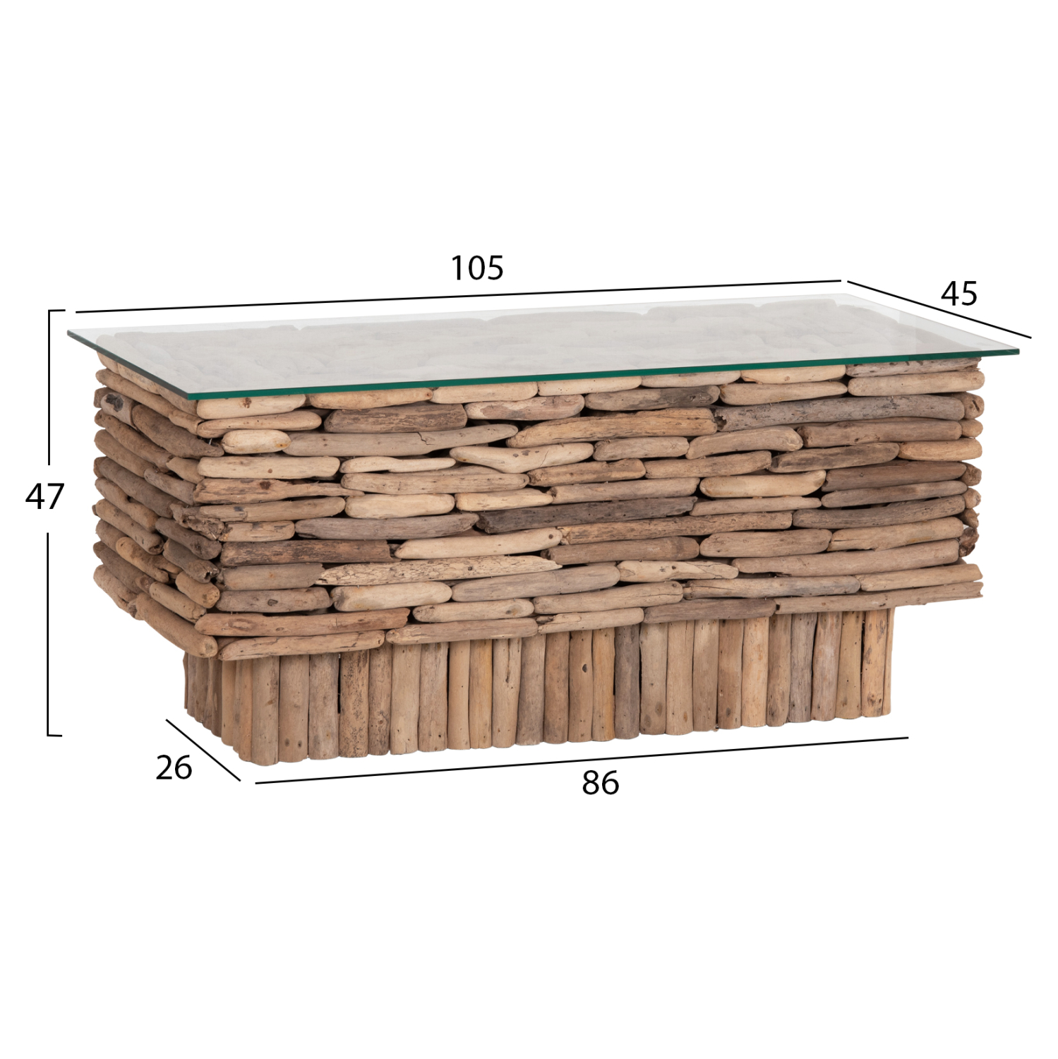 ΤΡΑΠΕΖΙ ΣΑΛΟΝΙΟΥ ΟΡΘΟΓΩΝΙΟ SPARROW HM18366 DRIFTWOOD--ΓΥΑΛΙ 105x45x47Υεκ. 2
