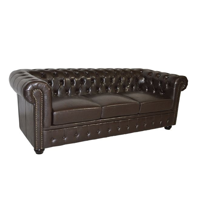 ΚΑΝΑΠΕΣ 3ΘΕΣΙΟΣ T.CHESTERFIELD HM3009.01 ΤΕΧΝΟΔΕΡΜΑ ΣΚΟΥΡΟ ΚΑΦΕ 208x90x73Υ εκ. 1