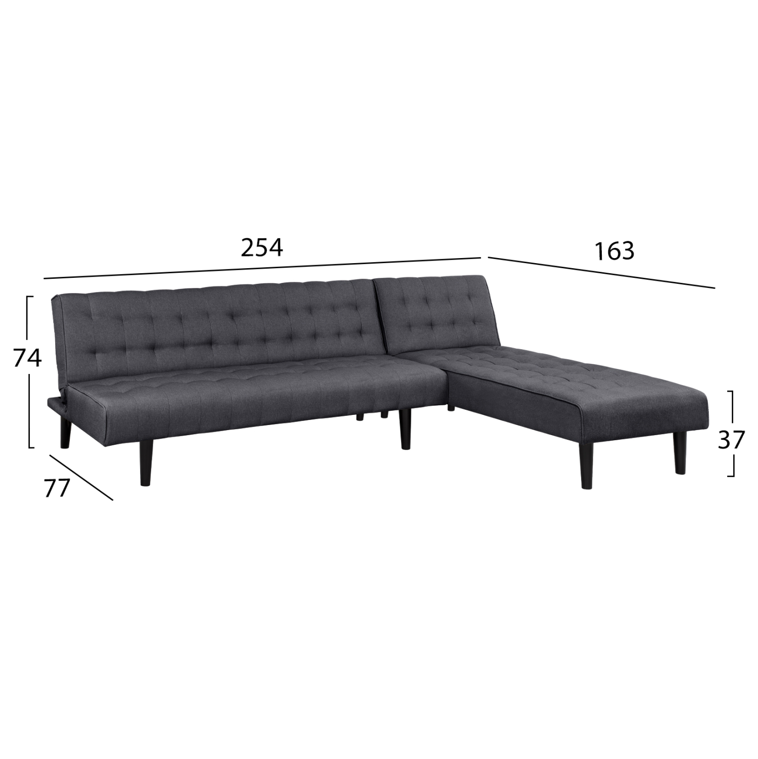 ΚΑΝΑΠΕΣ ΚΡΕΒΑΤΙ ΓΩΝΙΑ ΑΝΑΣΤΡΕΨΙΜΗ ZELDA HM3154.01 ΜΕ ΓΚΡΙ ΥΦΑΣΜΑ 254X163X74Y εκ. 2