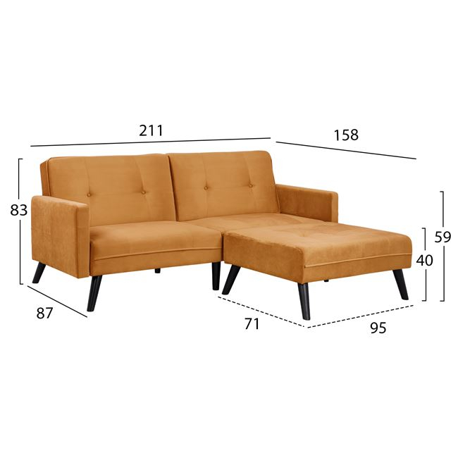 ΚΑΝΑΠΕΣ ΓΩΝΙΑ ΚΡΕΒΑΤΙ LIVIA HM3151.09 ΧΡΥΣΟ ΒΕΛΟΥΔΟ ΜΕ ΥΠΟΠΟΔΙΟ 211X158X83Y εκ. 2