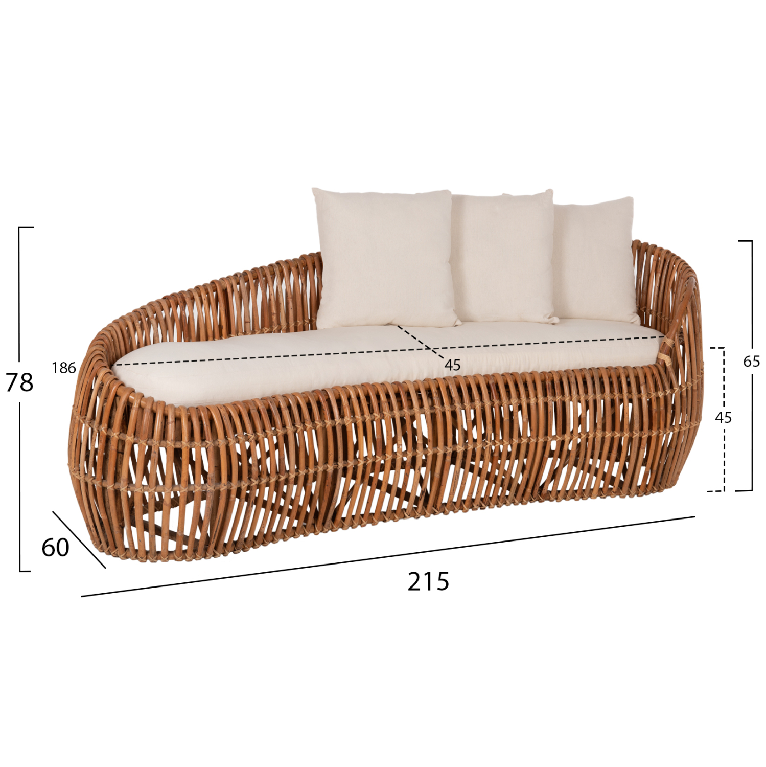 ΚΑΝΑΠΕΣ-ΑΝΑΚΛΙΝΤΡΟ LANTRY HM5991 ΦΥΣΙΚΟ RATTAN- ΛΕΥΚΑ ΜΑΞΙΛΑΡΙΑ 215x60x78Yεκ. 2