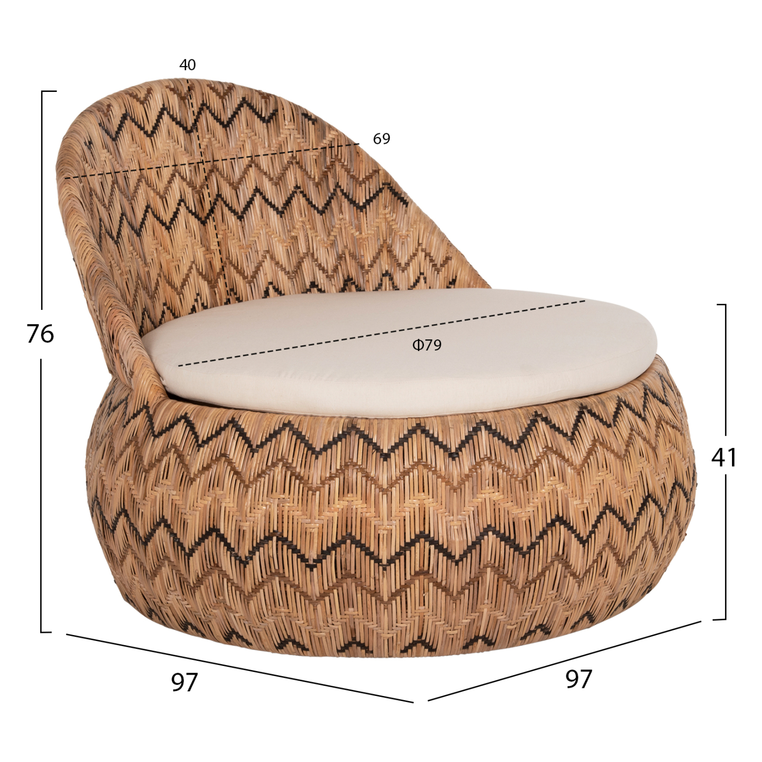 ΠΟΛΥΘΡΟΝΑ ΣΤΡΟΓΓΥΛΗ LADLON HM5992 RATTAN ΦΥΣΙΚΟ-ΕΚΡΟΥ ΜΑΞΙΛΑΡΙ 97x97x76Υεκ. 2