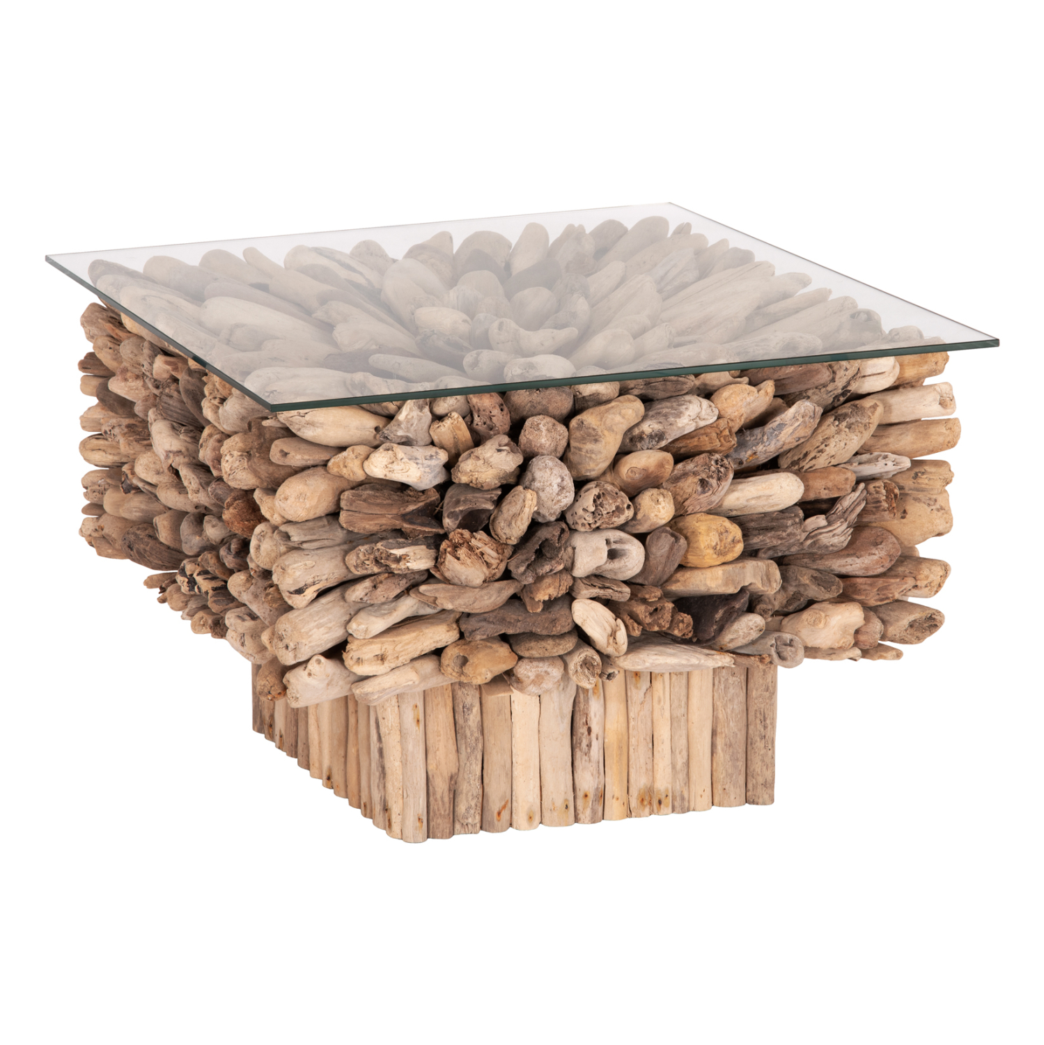ΤΡΑΠΕΖΙ ΣΑΛΟΝΙΟΥ ΤΕΤΡΑΓΩΝΟ SPARROW HM9961 DRIFTWOOD--ΓΥΑΛΙ 75x75x51Υεκ. 1
