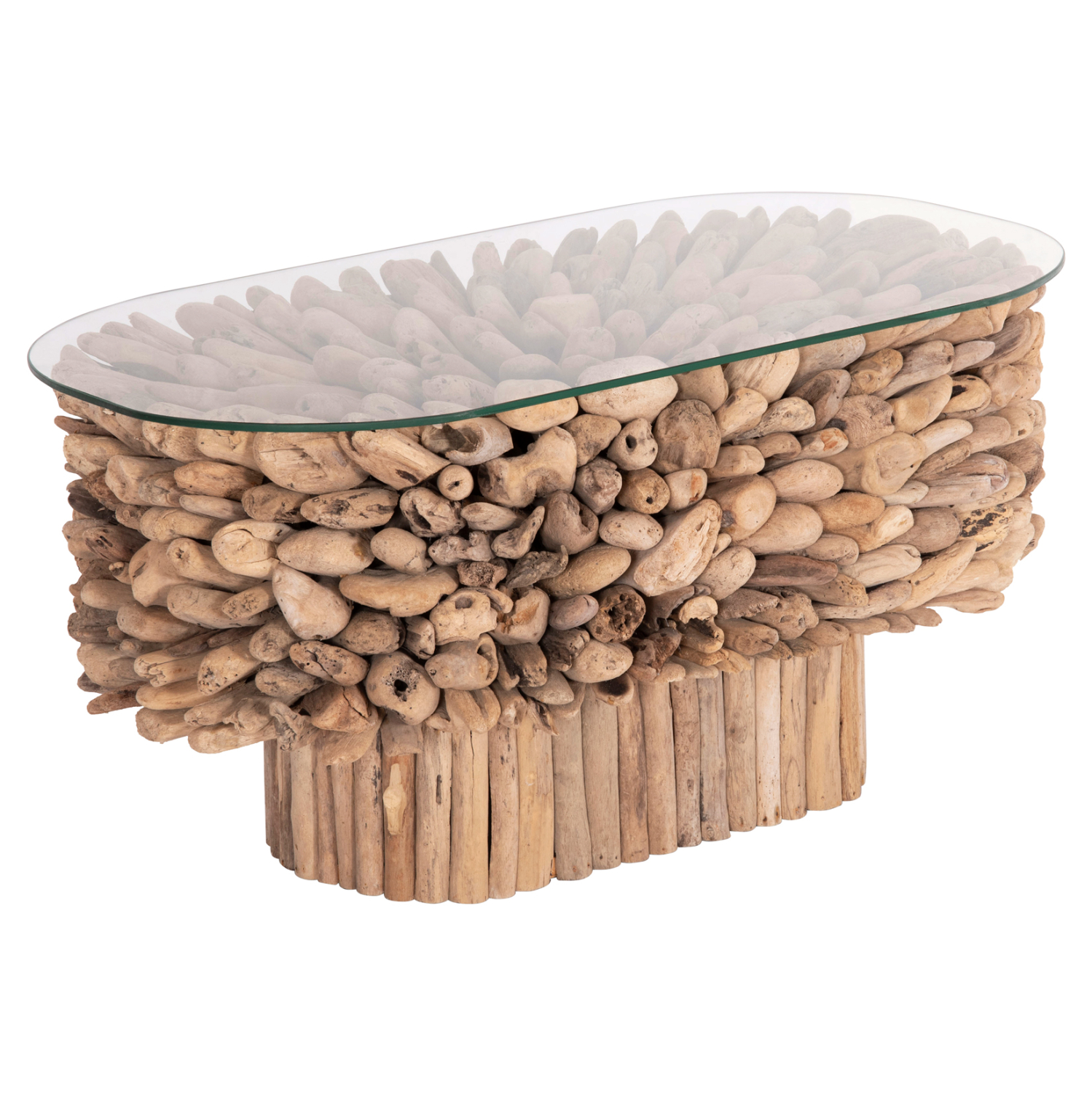 ΤΡΑΠΕΖΙ ΣΑΛΟΝΙΟΥ ΟΒΑΛ SPARROW HM9962 DRIFTWOOD--ΓΥΑΛΙ 106x55,5x50,5Υεκ. 1