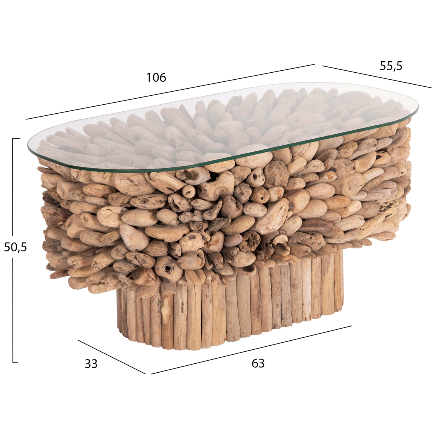 ΤΡΑΠΕΖΙ ΣΑΛΟΝΙΟΥ ΟΒΑΛ SPARROW HM9962 DRIFTWOOD--ΓΥΑΛΙ 106x55,5x50,5Υεκ. 2