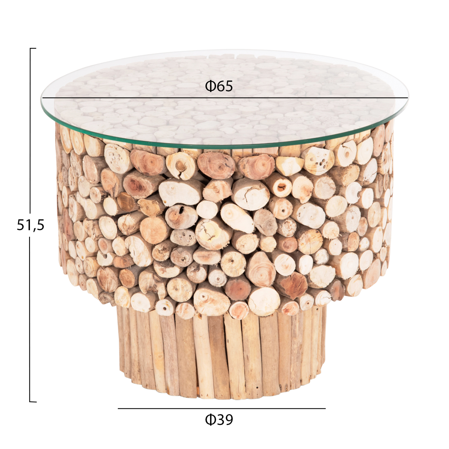 ΤΡΑΠΕΖΙ ΣΑΛΟΝΙΟΥ ΣΤΡΟΓΓΥΛΟ SPARROW HM9963 DRIFTWOOD--ΓΥΑΛΙ Φ65x51,5Υεκ. 2