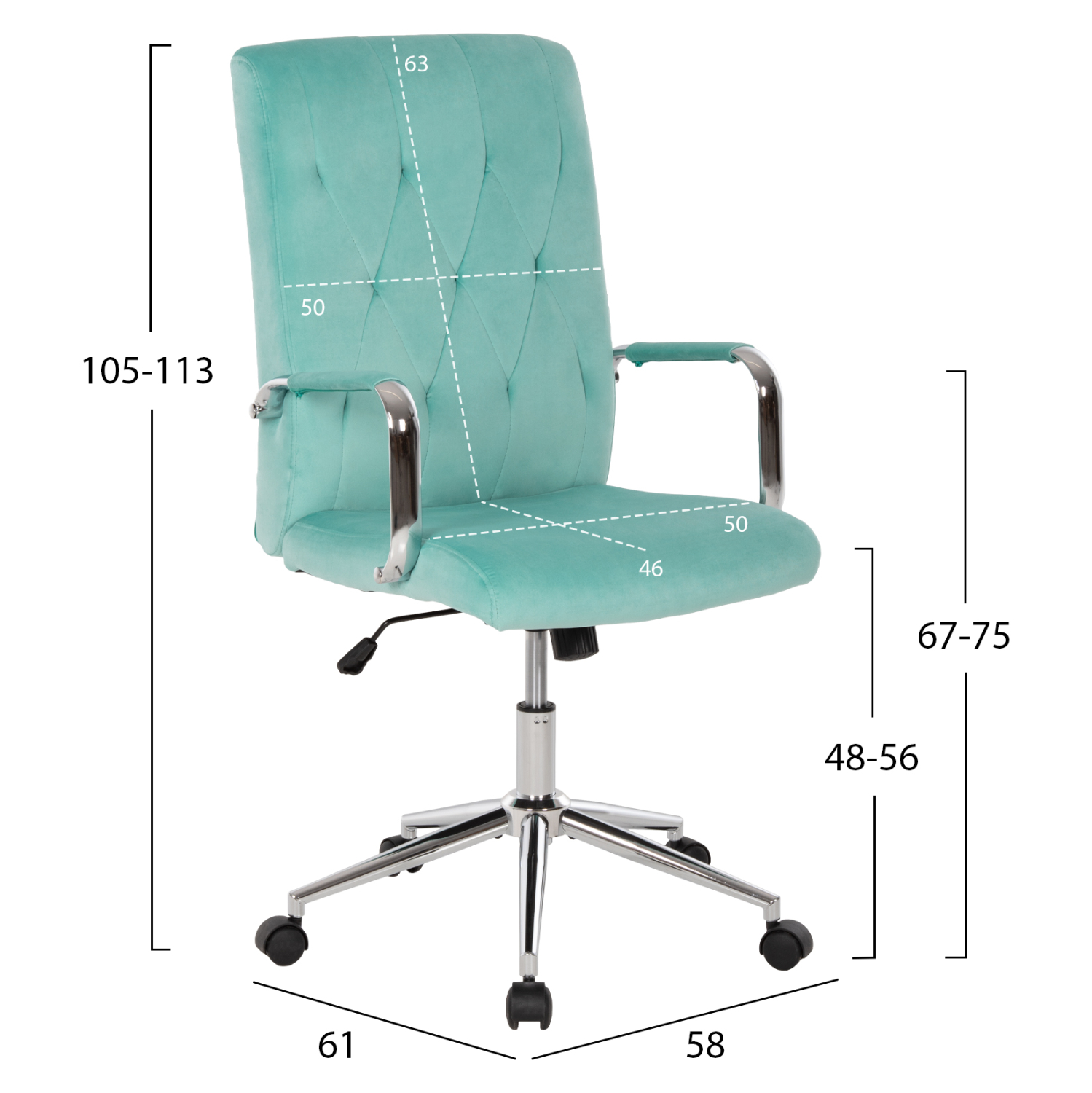ΚΑΡΕΚΛΑ ΓΡΑΦΕΙΟΥ JOSEF HM1181.08 ΜΕΝΤΑ ΒΕΛΟΥΔΟ-INOX ΒΑΣΗ 58x61x105-113Yεκ. 2