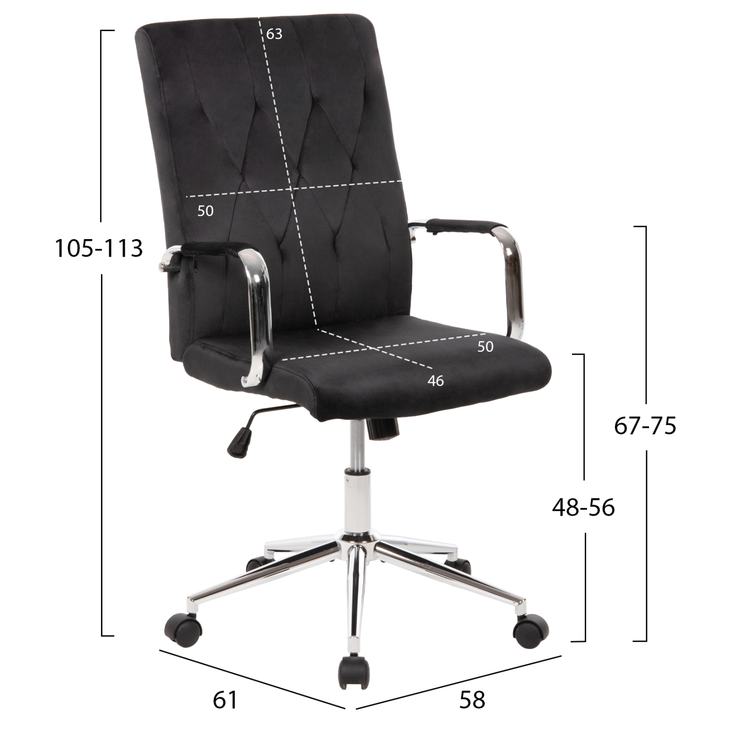 ΚΑΡΕΚΛΑ ΓΡΑΦΕΙΟΥ JOSEF HM1181.04 ΜΑΥΡΟ ΒΕΛΟΥΔΟ-INOX ΒΑΣΗ 58x61x105-113Yεκ. 2