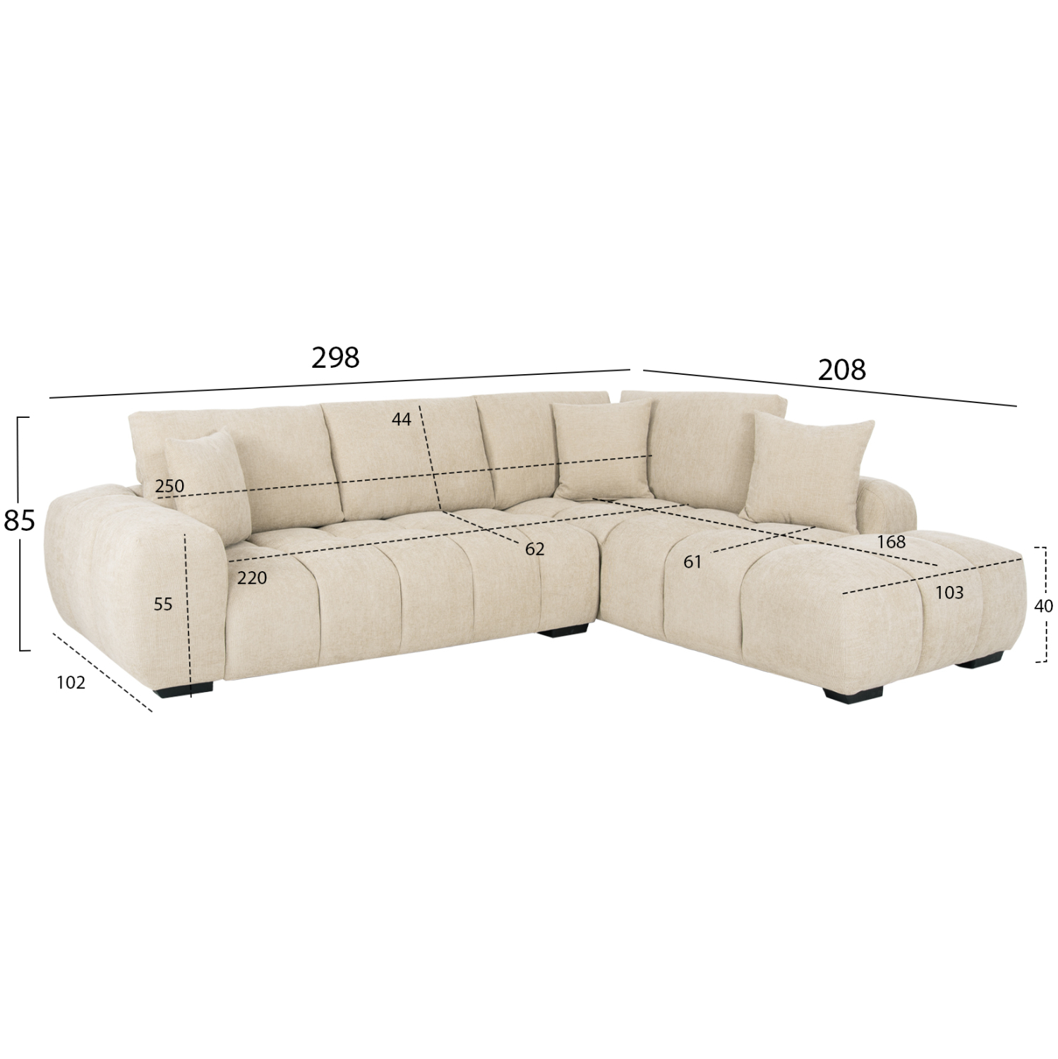 ΚΑΝΑΠΕΣ ΓΩΝΙΑ (ΔΕΞΙΑ) COVEN HM3266.01R ΕΚΡΟΥ ΥΦΑΣΜΑ 298x102-208x85Υεκ. 2