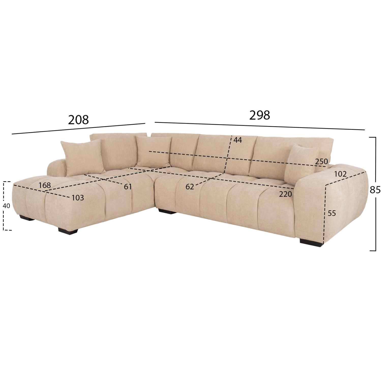 ΚΑΝΑΠΕΣ ΓΩΝΙΑ (ΑΡΙΣΤΕΡΗ) COVEN HM3266.01L ΕΚΡΟΥ ΥΦΑΣΜΑ 298x102-208x85Υεκ. 2