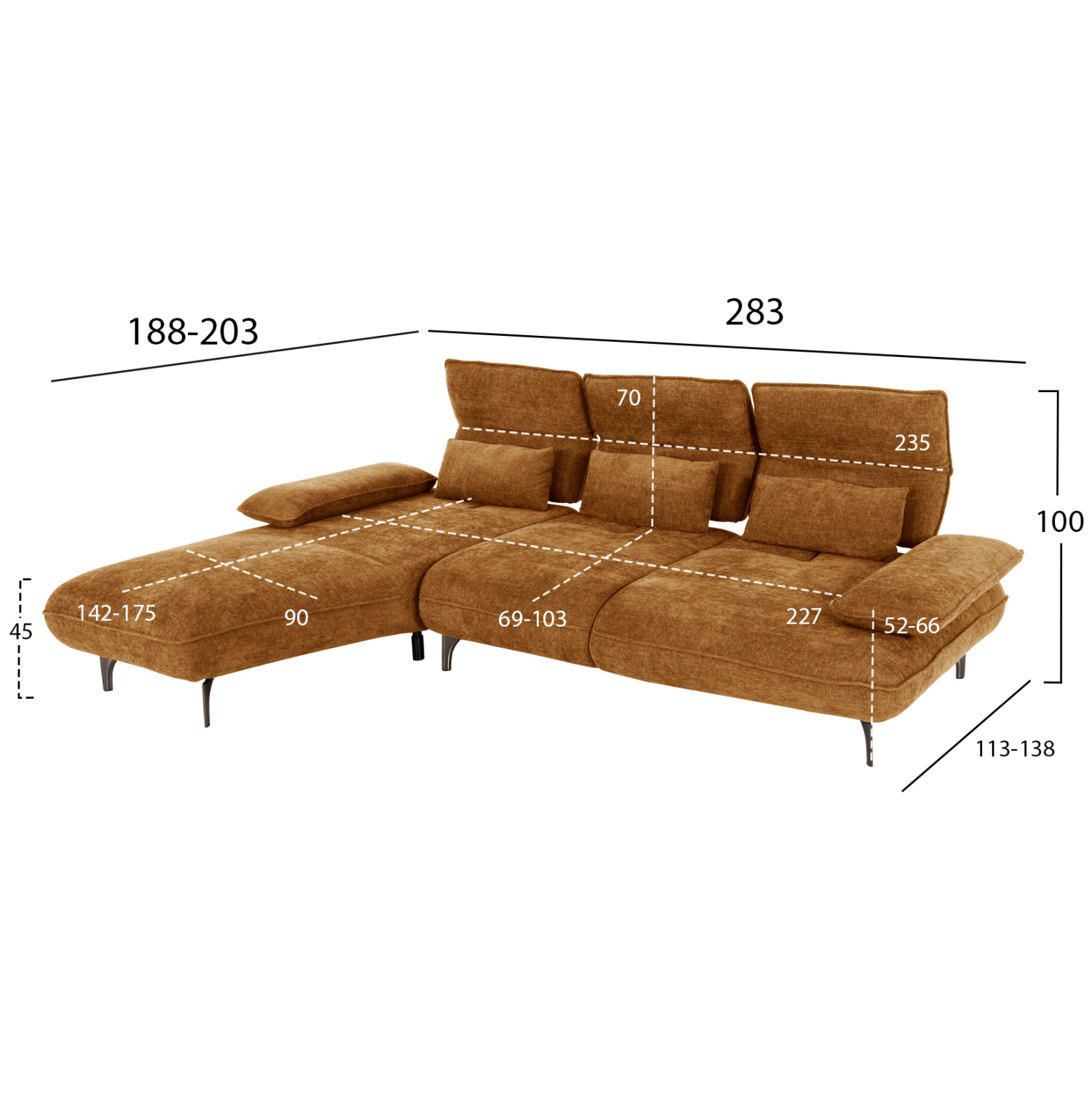 ΓΩΝΙΑΚΟΣ ΚΑΝΑΠΕΣ (ΑΡΙΣΤΕΡΗ) CONVERT HM3268.02L ΚΕΡΑΜΙΔΙ ΥΦΑΣΜΑ 283x188x100Υεκ. 2