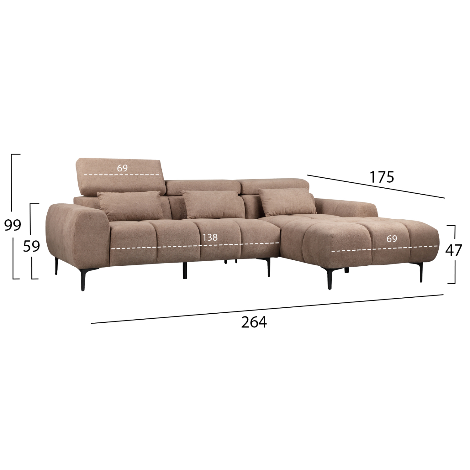 ΚΑΝΑΠΕΣ ΔΕΞΙΑ ΓΩΝΙΑ DIVYA HM3267.01R ΣΥΝΘ.SUEDE ΑΝΟΙΧΤΟ ΚΑΦΕ 264x175x99Υεκ. 2