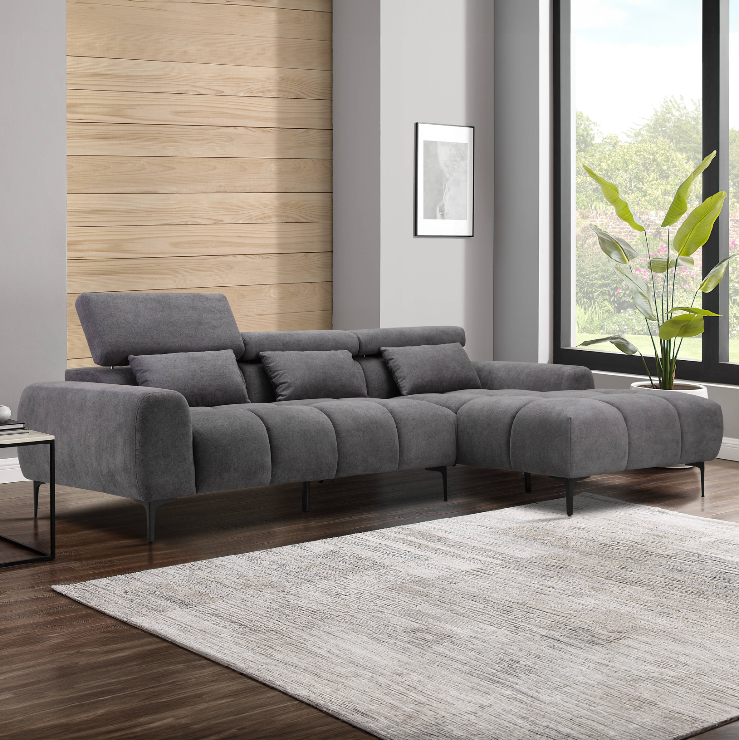 ΚΑΝΑΠΕΣ ΔΕΞΙΑ ΓΩΝΙΑ DIVYA HM3267.02R ΣΥΝΘ.SUEDE ΓΚΡΙ 264x175x99Υεκ. 3
