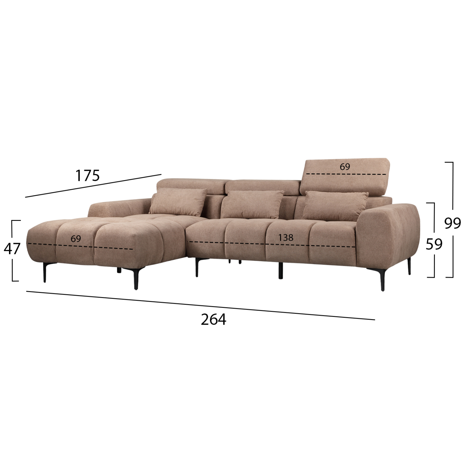 ΚΑΝΑΠΕΣ ΑΡΙΣΤΕΡΗ ΓΩΝΙΑ DIVYA HM3267.01L ΣΥΝΘ.SUEDE ΑΝΟΙΧΤΟ ΚΑΦΕ 264x175x99Υεκ. 2
