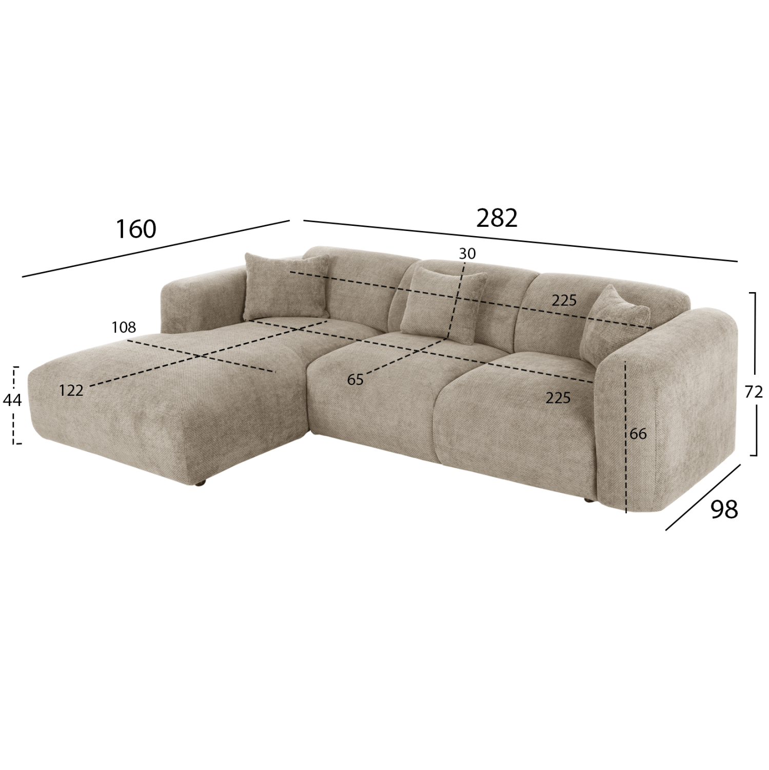ΚΑΝΑΠΕΣ ΓΩΝΙΑ (ΑΡΙΣΤΕΡΗ) BRICKEN HM3275.01L ΜΠΕΖ ΥΦΑΣΜΑ 110-282x98-160x72Υεκ. 2