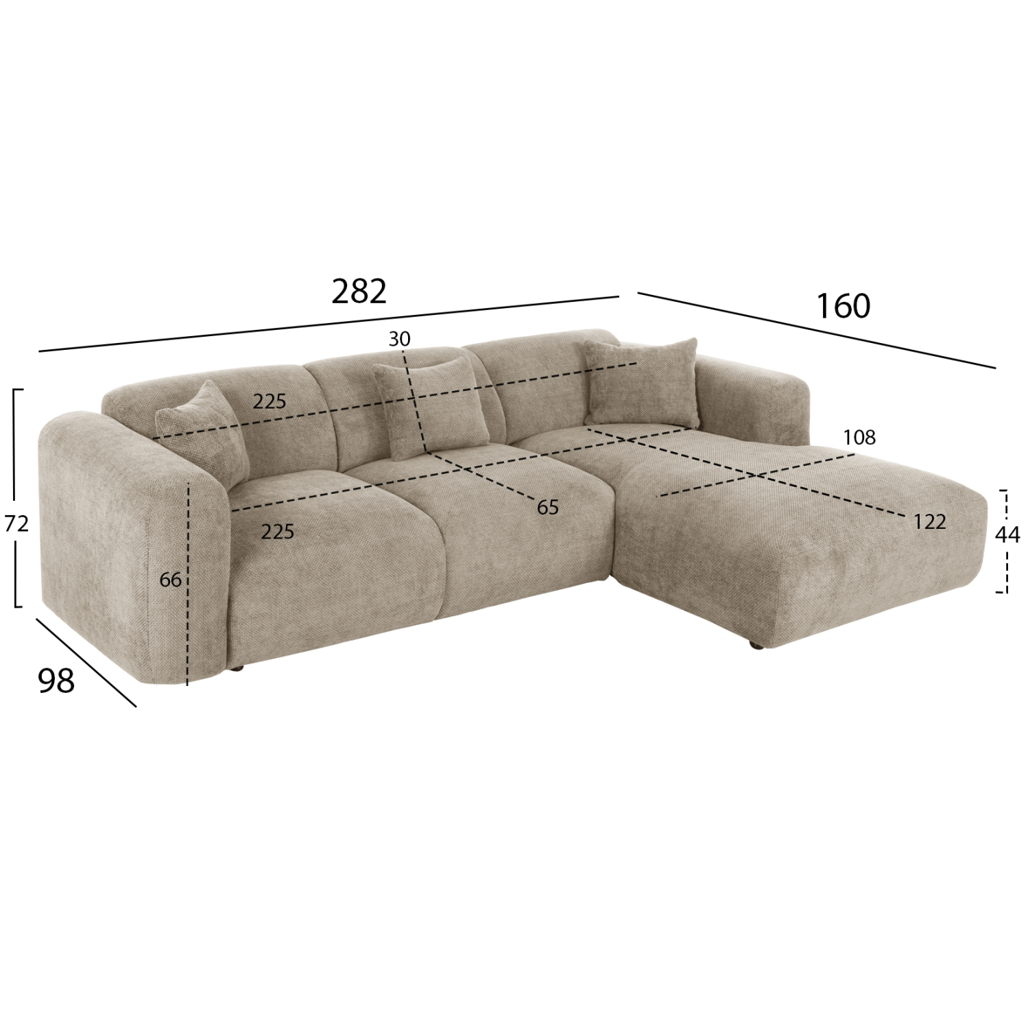 ΚΑΝΑΠΕΣ ΓΩΝΙΑ BRICKEN HM3275.01R ΜΠΕΖ ΥΦΑΣΜΑ 110-282x98-160x72Υεκ. 2