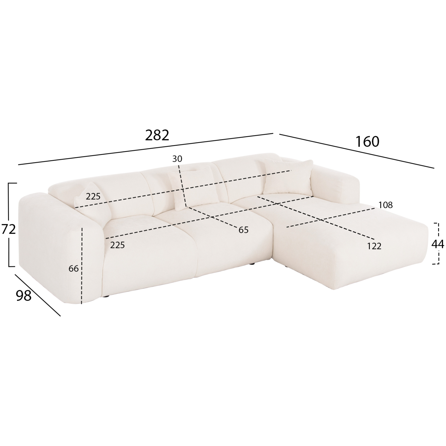 ΚΑΝΑΠΕΣ ΓΩΝΙΑ BRICKEN HM3275.02R ΛΕΥΚΟ ΥΦΑΣΜΑ 110-282x98-160x72Υεκ. 2
