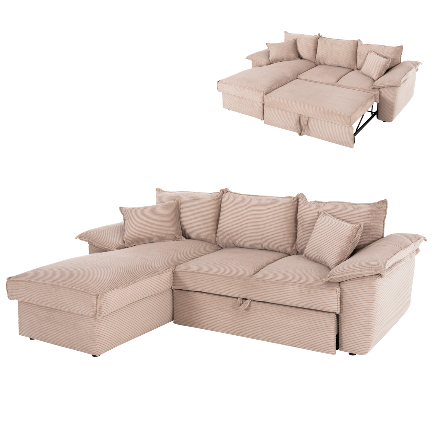 ΚΑΝΑΠΕΣ-ΚΡΕΒΑΤΙ-ΑΡΙΣΤ.ΓΩΝΙΑ ΜΕ ΑΠΟΘ.ΧΩΡΟ ALDO HM3276.01L ΜΠΕΖ ΥΦΑΣΜΑ 256x159x87Υεκ 1