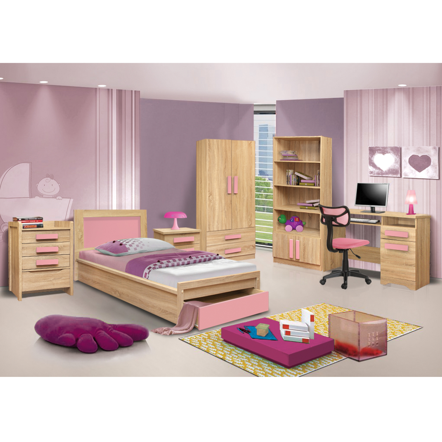 ΚΡΕΒΑΤΙ ΜΕ ΣΥΡΤΑΡΙ PLAYROOM HM330.02 SONAMA-ΡΟΖ 90Χ190εκ. 3