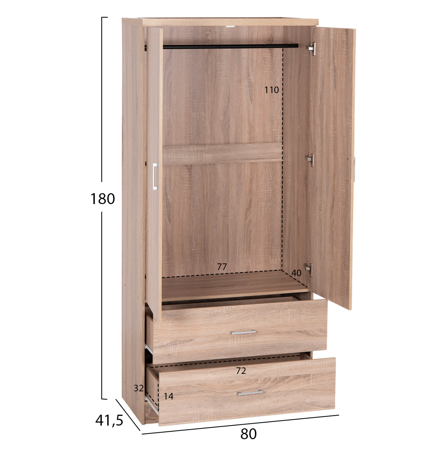 ΝΤΟΥΛΑΠΑ 2ΦΥΛΛΗ ME 2 ΣΥΡΤΑΡΙΑ REINA HM338.02 SONAMA 80x41.5x180Υεκ. 2