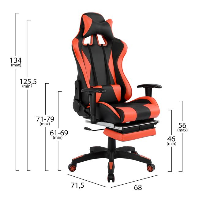 ΚΑΡΕΚΛΑ ΓΡΑΦΕΙΟΥ GAMING HM1063.01 SPEED ΜΑΥΡΟ ΚΟΚΚΙΝΟ &amp; ΥΠΟΠΟΔΙΟ 68 x 71,5 x 134 cm 2