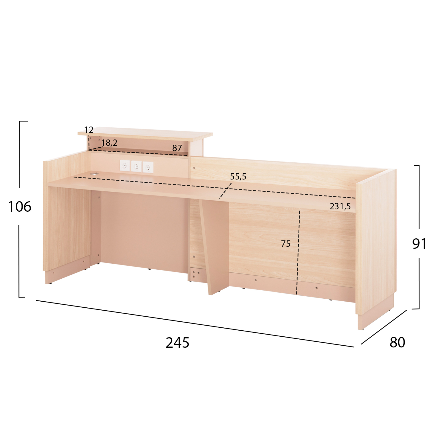 ΓΡΑΦΕΙΟ ΥΠΟΔΟΧΗΣ DALTON HM2068.02 ΜΕΛΑΜΙΝΗ ΣΕ SONAMA-ΜΠΕΖ 240x80x106Υεκ. 2