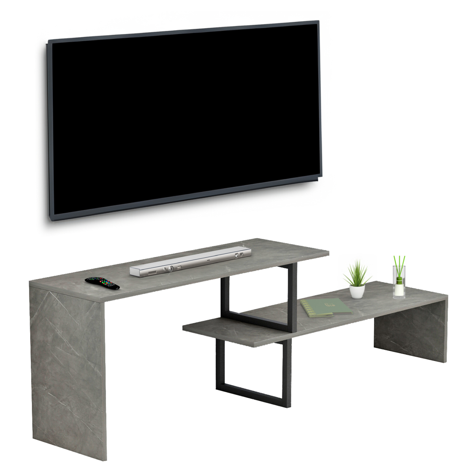 ΕΠΙΠΛΟ ΤΗΛΕΟΡΑΣΗΣ ΕΠΕΚΤ. BRIGGITE HM8892.11 ΜΕΛΑΜΙΝΗ GREY STONE TEXTURE 160x30x45Υεκ. 1