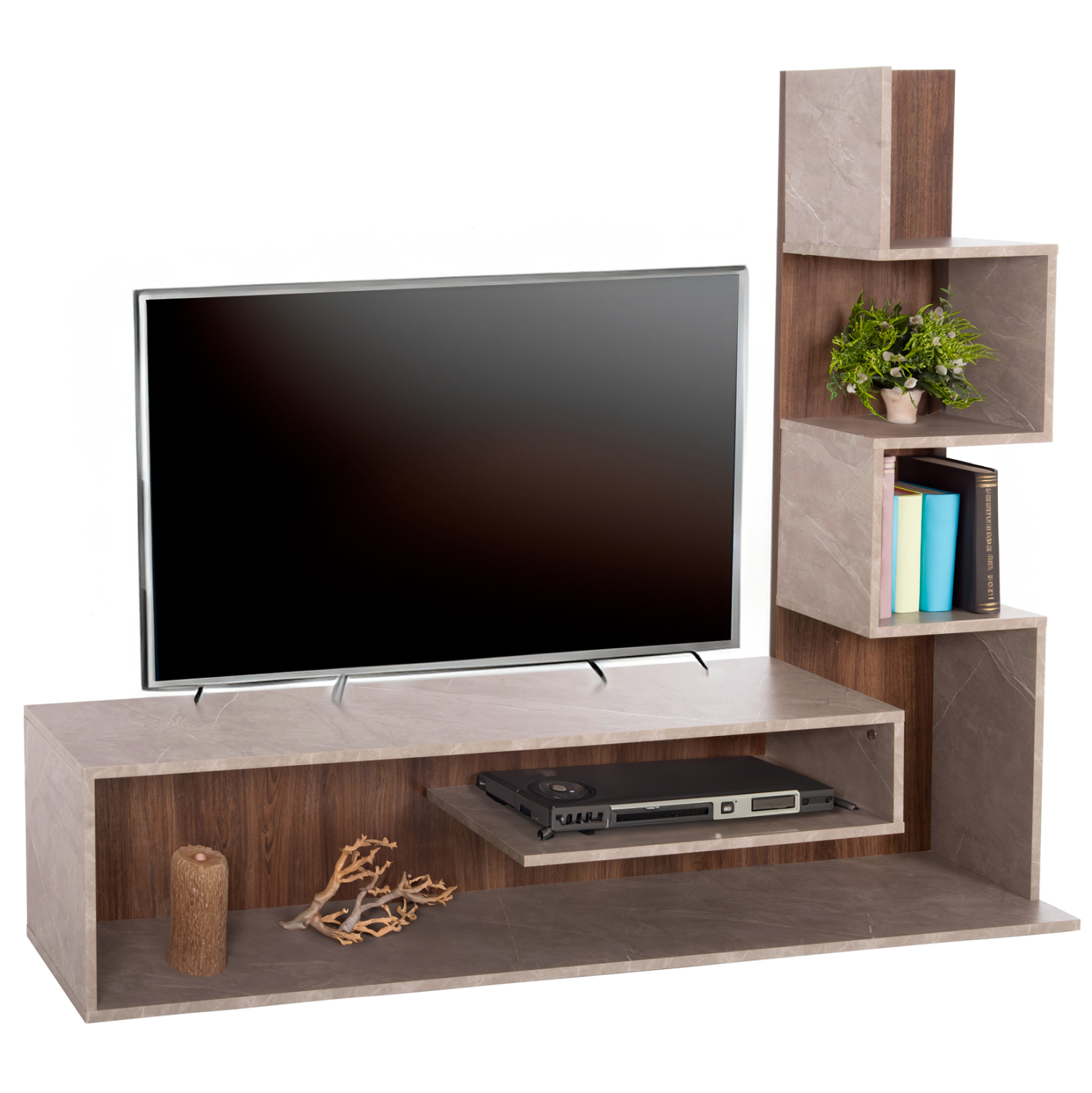 ΣΥΝΘΕΤΟ ΤΗΛΕΟΡΑΣΗΣ EDELIE HM8908.14 ΜΕΛΑΜΙΝΗ ΓΚΡΙ STONE TEXTURE-ΦΥΣΙΚΟ 150x29,5x120Υεκ. 1