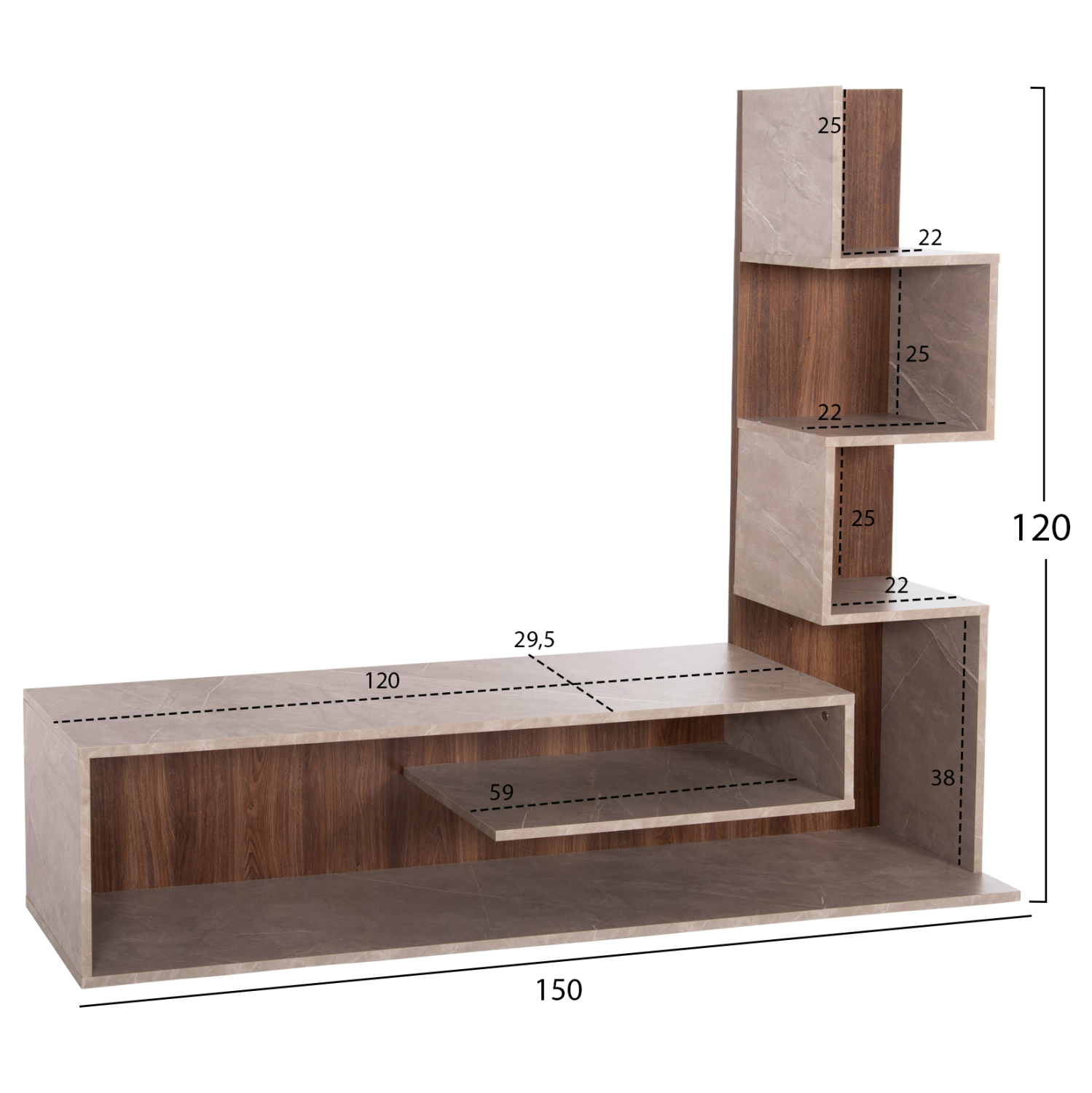 ΣΥΝΘΕΤΟ ΤΗΛΕΟΡΑΣΗΣ EDELIE HM8908.14 ΜΕΛΑΜΙΝΗ ΓΚΡΙ STONE TEXTURE-ΦΥΣΙΚΟ 150x29,5x120Υεκ. 2