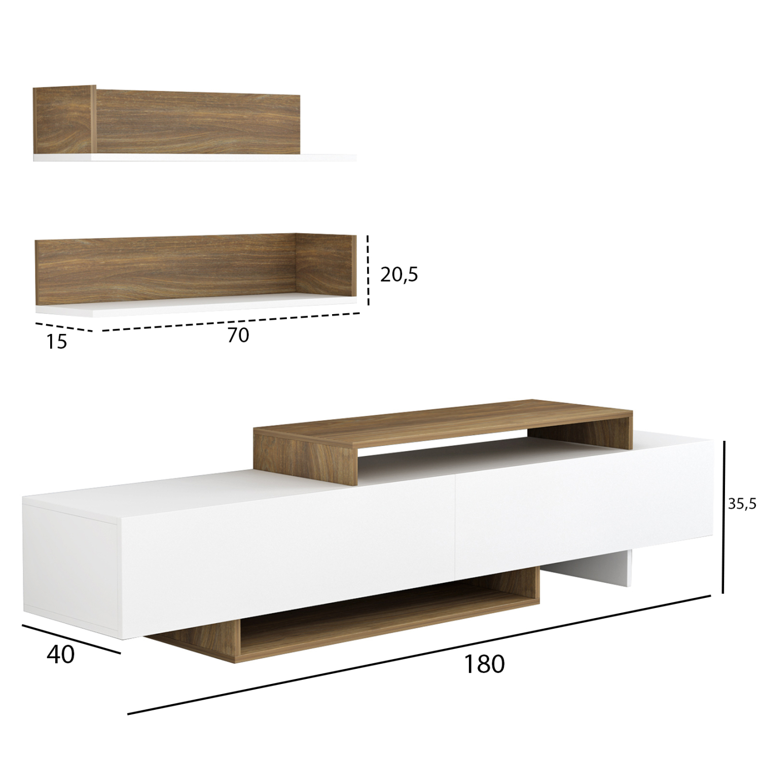 ΣΥΝΘΕΤΟ ΤΗΛΕΟΡΑΣΗΣ EDUARDO HM8909.12 ΜΕΛΑΜΙΝΗ ΣΕ ΛΕΥΚΟ-ΦΥΣΙΚΟ 180x29,5x45Υεκ. 2