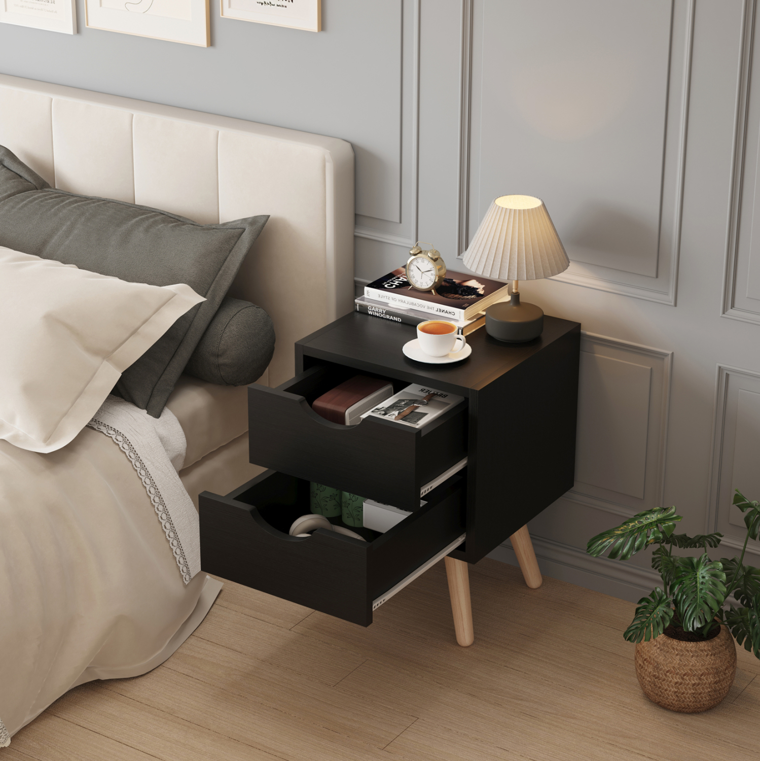 ΚΟΜΟΔΙΝΟ DINKL HM2472.02 ΜΕΛΑΜΙΝΗ-2 ΣΥΡΤΑΡΙΑ-WENGE 29,5x29,5x45Υεκ 5