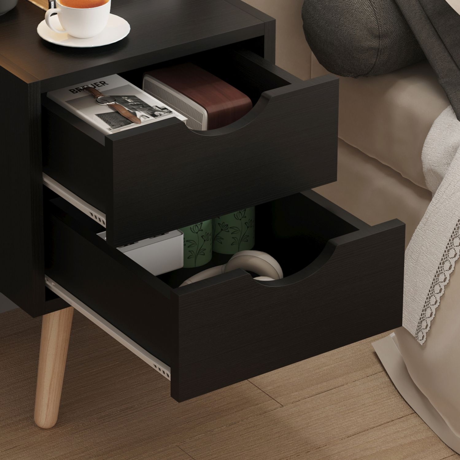 ΚΟΜΟΔΙΝΟ DINKL HM2472.02 ΜΕΛΑΜΙΝΗ-2 ΣΥΡΤΑΡΙΑ-WENGE 29,5x29,5x45Υεκ 6
