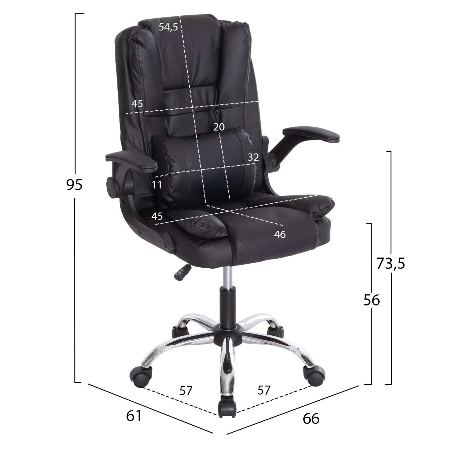 ΚΑΡΕΚΛΑ ΓΡΑΦΕΙΟΥ CANAN HM1201 ΜΑΥΡO PVC-ΒΑΣΗ ΧΡΩΜΙΟΥ 66x61x105Υεκ. 2
