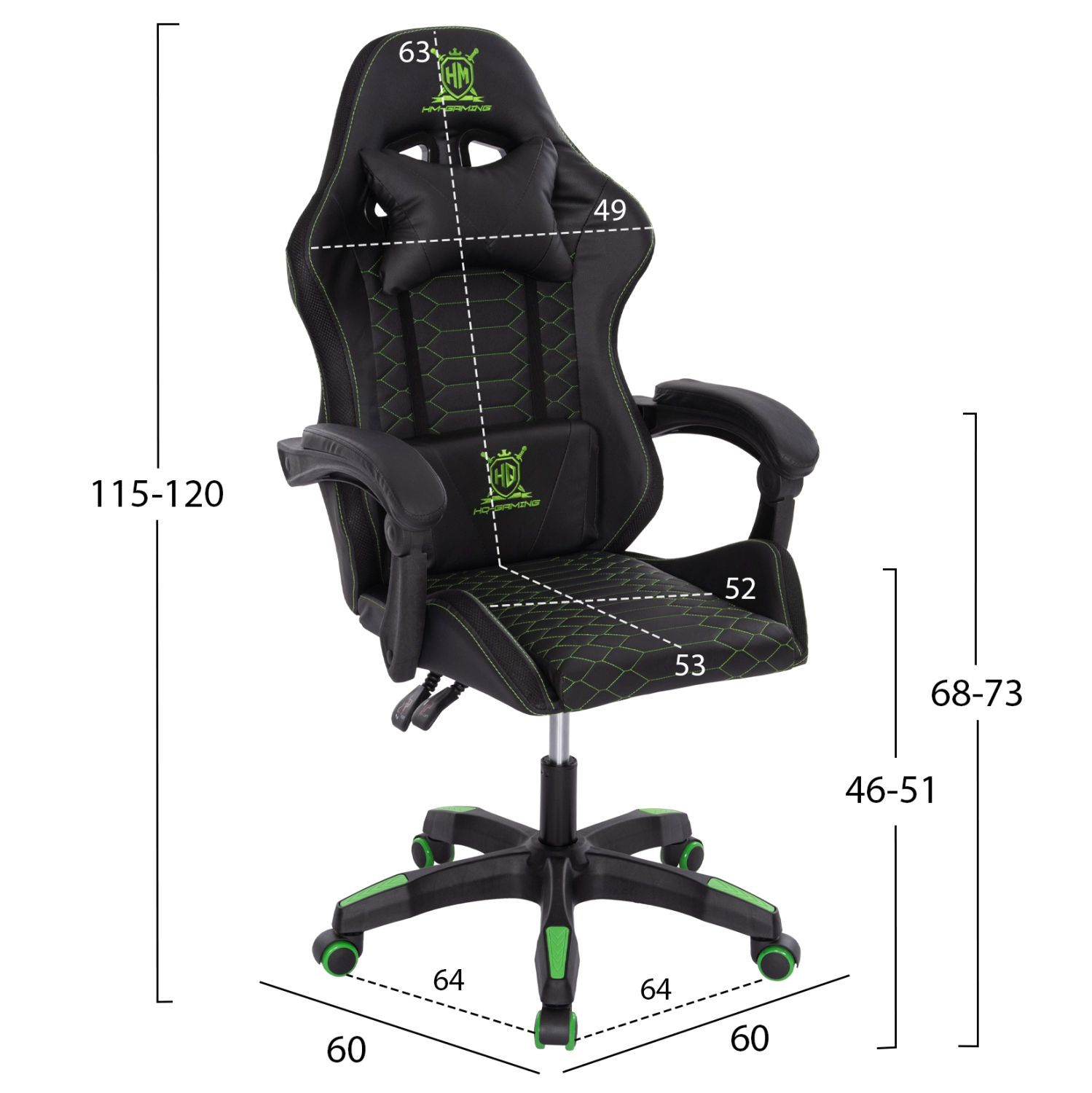 ΠΟΛΥΘΡΟΝΑ GAMING LOOT HM1204 ΜΑΥΡΟ-ΠΡΑΣΙΝΟ PVC 60x60x120Υεκ. 2