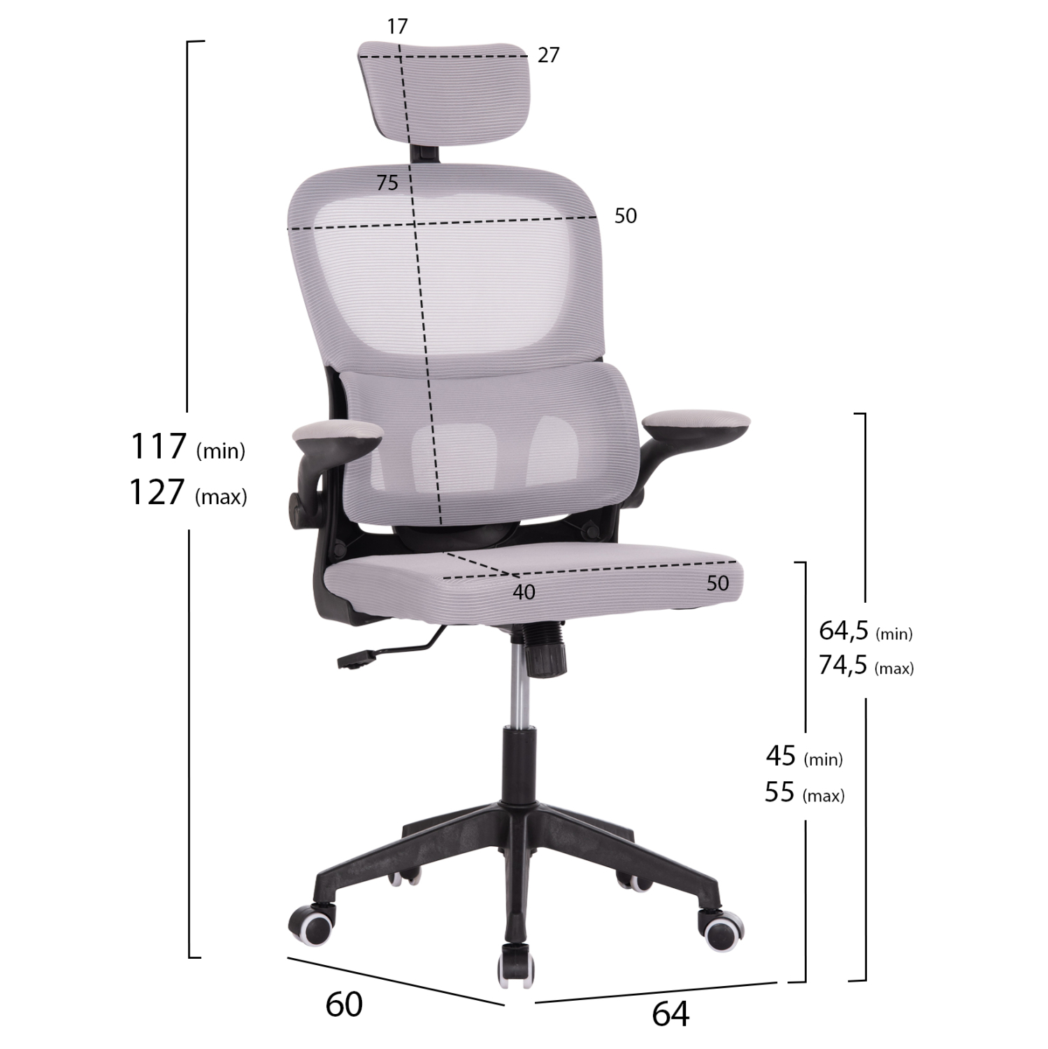 ΚΑΡΕΚΛΑ ΓΡΑΦΕΙΟΥ BASTON HM18236.02 ΓΚΡΙ MESH &amp; ΜΑΥΡΟ PP ΣΚΕΛΕΤΟΣ 64x60x127Υεκ. 2