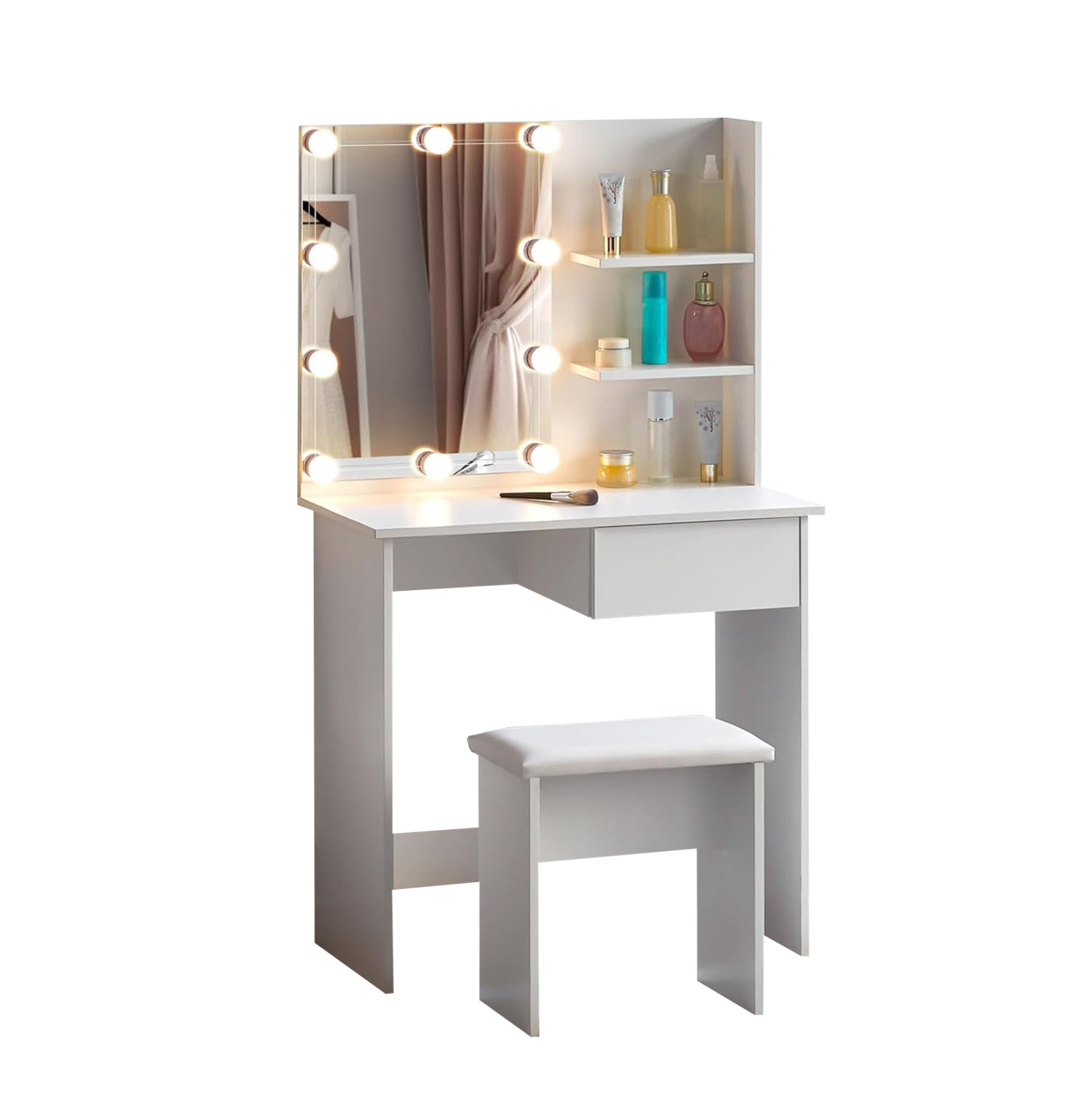 ΤΟΥΑΛΕΤΑ ΜΕ ΦΩΤΙΣΜΟ LED &amp; ΡΑΦΙΑ LAURYN HM2501.03 ΜΕΛΑΜΙΝΗ ΣΕ ΛΕΥΚΟ 75x40x134.5Υεκ 1