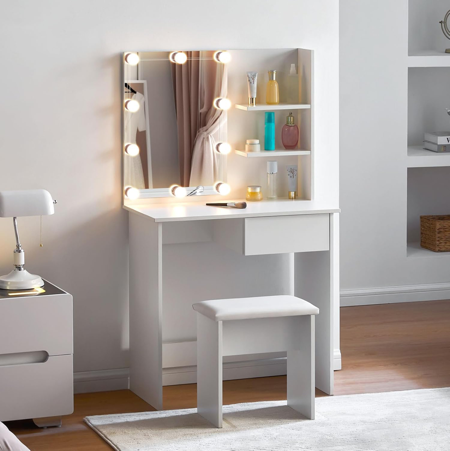 ΤΟΥΑΛΕΤΑ ΜΕ ΦΩΤΙΣΜΟ LED &amp; ΡΑΦΙΑ LAURYN HM2501.03 ΜΕΛΑΜΙΝΗ ΣΕ ΛΕΥΚΟ 75x40x134.5Υεκ 2