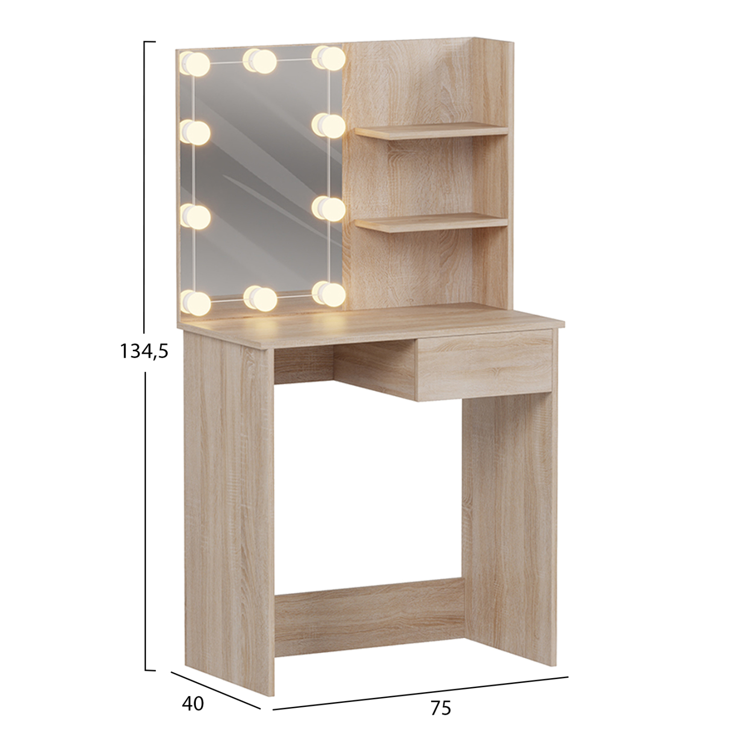 ΤΟΥΑΛΕΤΑ ΜΕ ΦΩΤΙΣΜΟ LED &amp; ΡΑΦΙΑ LAURYN HM2501.01 ΜΕΛΑΜΙΝΗ ΣΕ SONAMA 75x40x134.5Υεκ 3